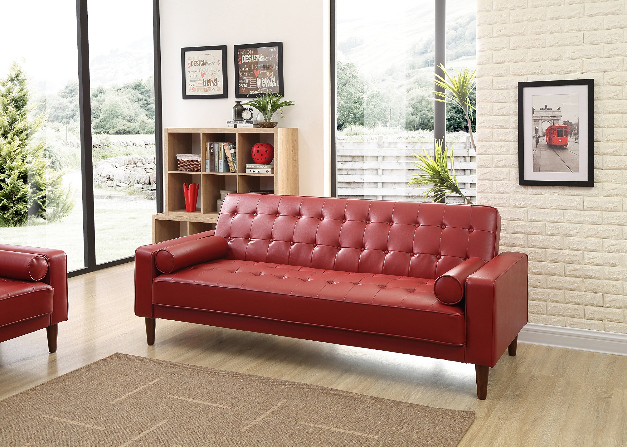 Glory Furniture Convertible Futon Sofa Bed - 3-in-1 Sleeper with Sturdy Metal Frame, Comfortable Foam Mattress in Red - Perfect for Small Apartments, Guest Rooms & Home Offices