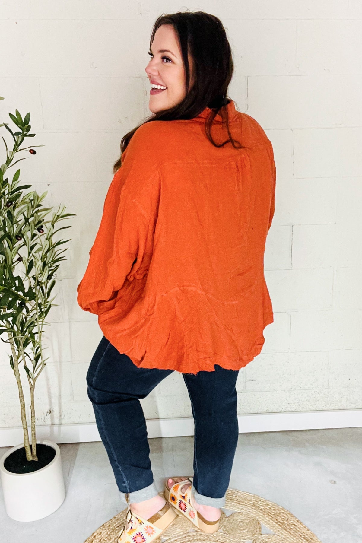 Stylish Rust Button Down Sharkbite Cotton Tunic Top for Women | Comfortable Everyday Wear | Perfect for Office, Casual Outings & Date Nights