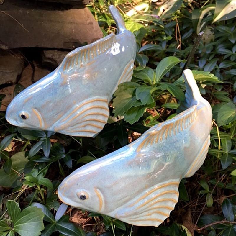 3 Pcs Red Koi Fish Resin Sculptures for Outdoor Garden, Lawn, Pond Decor - Handmade Japanese Style Fish Statues for Zen Garden, Water Feature, Backyard Landscaping