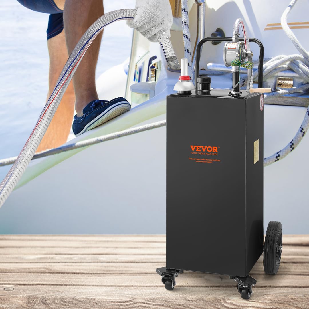VEVOR 30 Gallon Portable Gas Caddy with Manual Pump | 4-Wheel Fuel Storage Tank for Gasoline & Diesel | Perfect for Cars, Lawn Mowers, ATVs, Boats | Outdoor & Emergency Fuel Transfer Solution