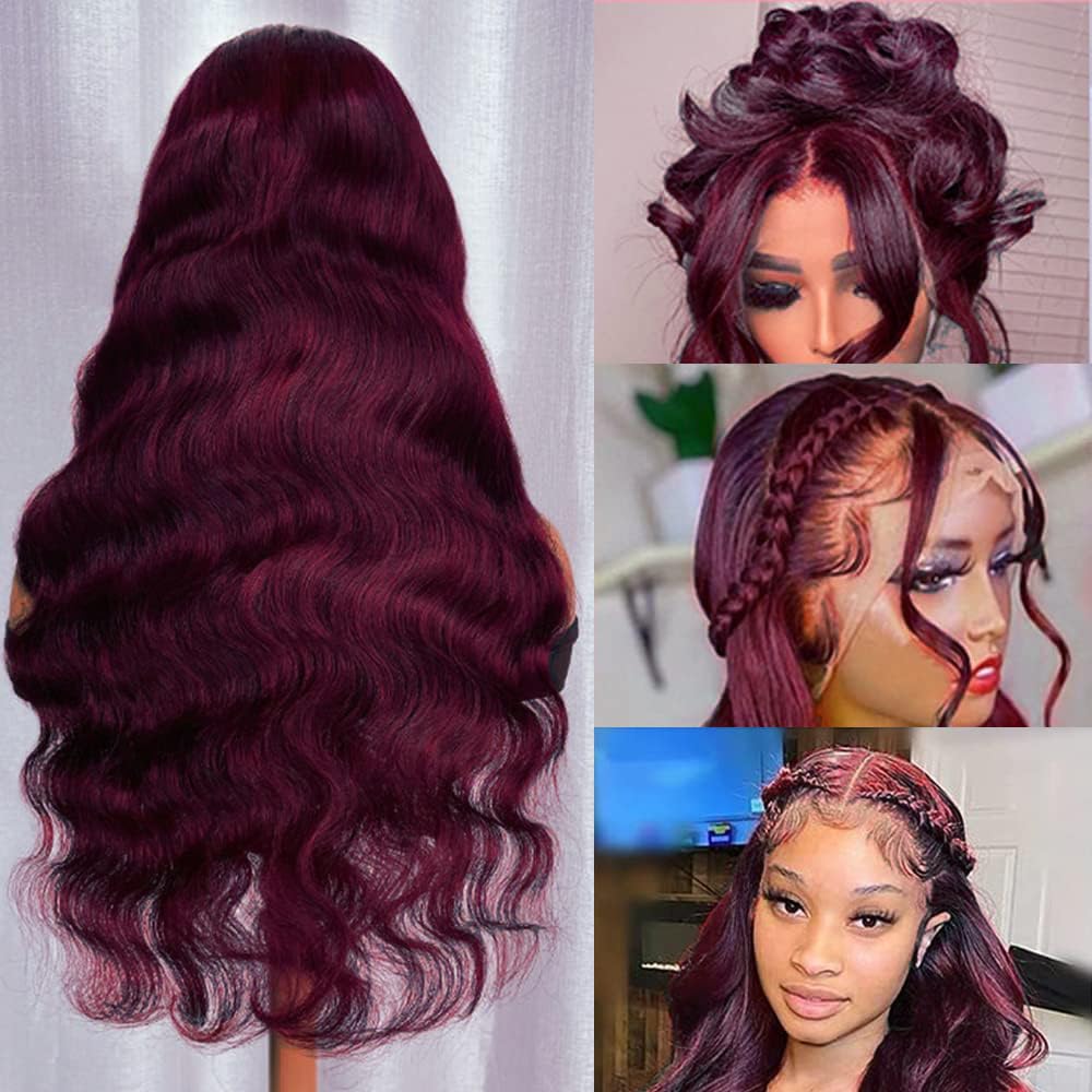 99j Burgundy 13x6 Lace Front Wig Human Hair - 20 Inch Body Wave Virgin Hair with 180% Density, Pre-Plucked, HD Lace for Women | Perfect for Parties, Weddings & Daily Wear