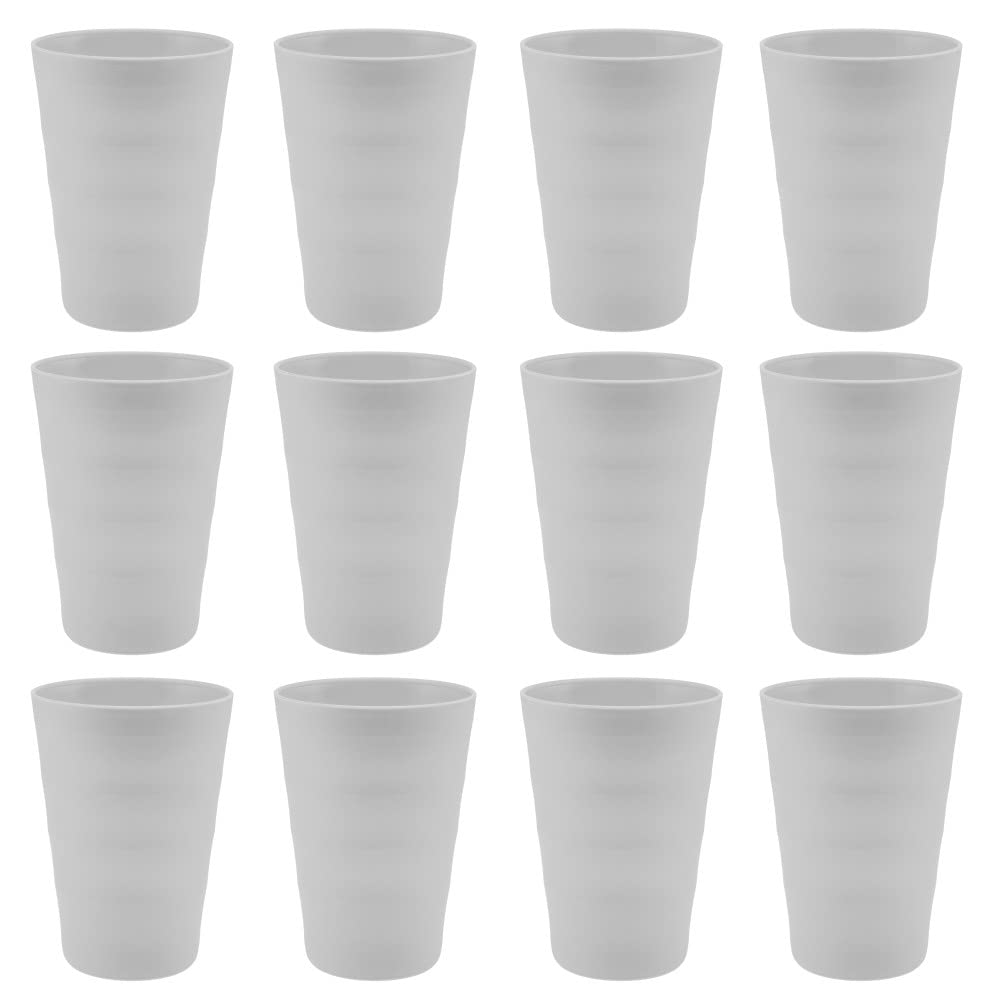 YBM 12oz Unbreakable Plastic Cups - Set of 12 Reusable Drinking Glasses for Kids & Adults, Dishwasher Safe, Perfect for Parties, Picnics, BBQs and Family Gatherings - White