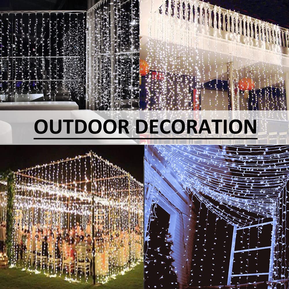 Solhice 600 LED Curtain Lights Outdoor 20ft x 10ft - Cool White String Lights for Wedding Backdrop, Bedroom Decor, Backyard Party & Indoor Holiday Lighting (Not Connectable) - Perfect for Christmas, Halloween, Garden and Home Decoration
