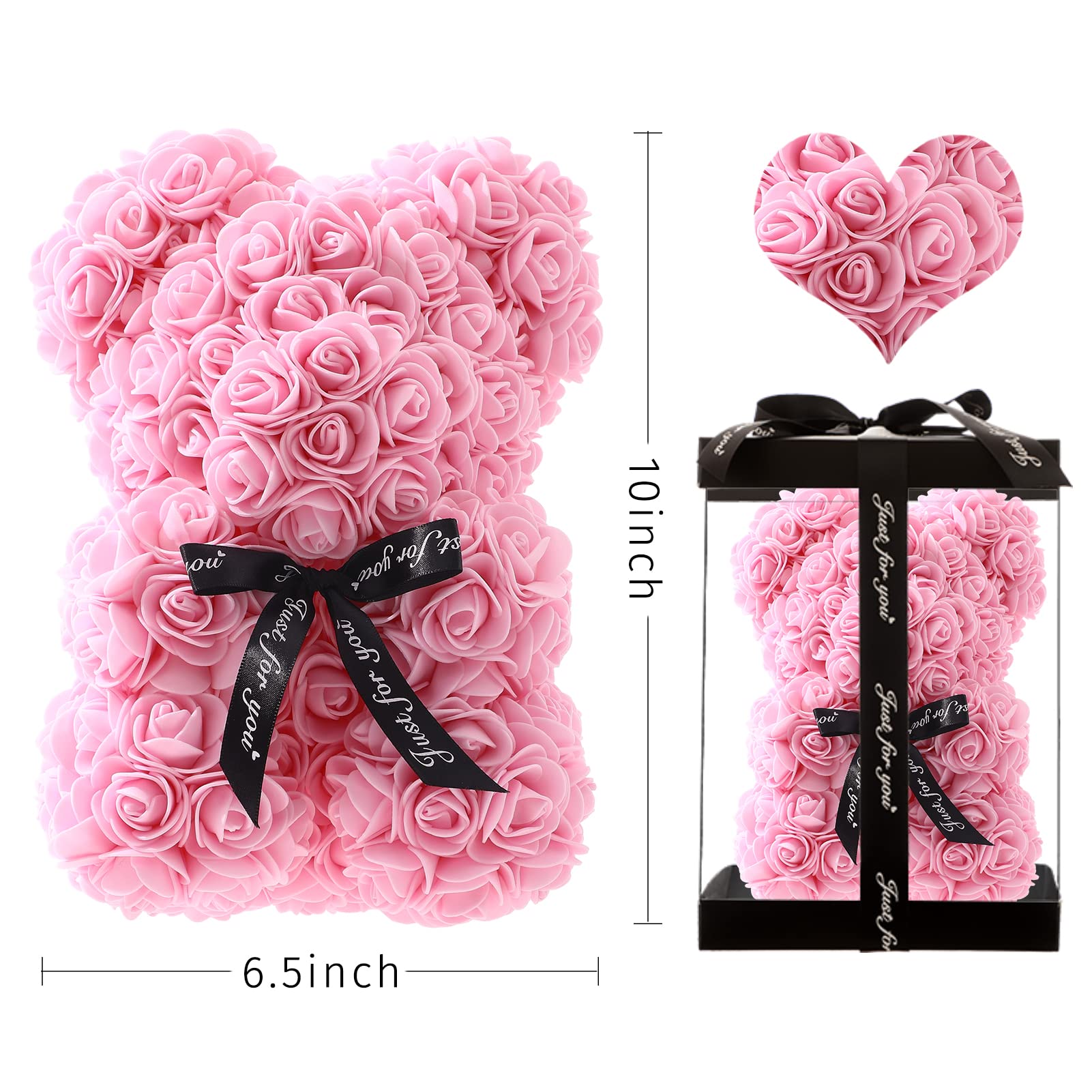 Handmade Rose Teddy Bear Gift - 10-inch Light Pink Rose Flower Bear for Girlfriend, Daughter, Valentine's Day, Mother's Day, Wedding & Anniversary | Romantic Present in Clear Gift Box | Perfect for Birthdays, Proposals & Special Occasions
