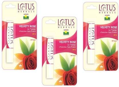 LOTUS HERBALS Lip Therapy Balm - Velvety Rose (Pack of 3, 12g Total) | Moisturizing & Nourishing Lip Care for Dry Lips | Perfect for Daily Use, Travel & Gifts