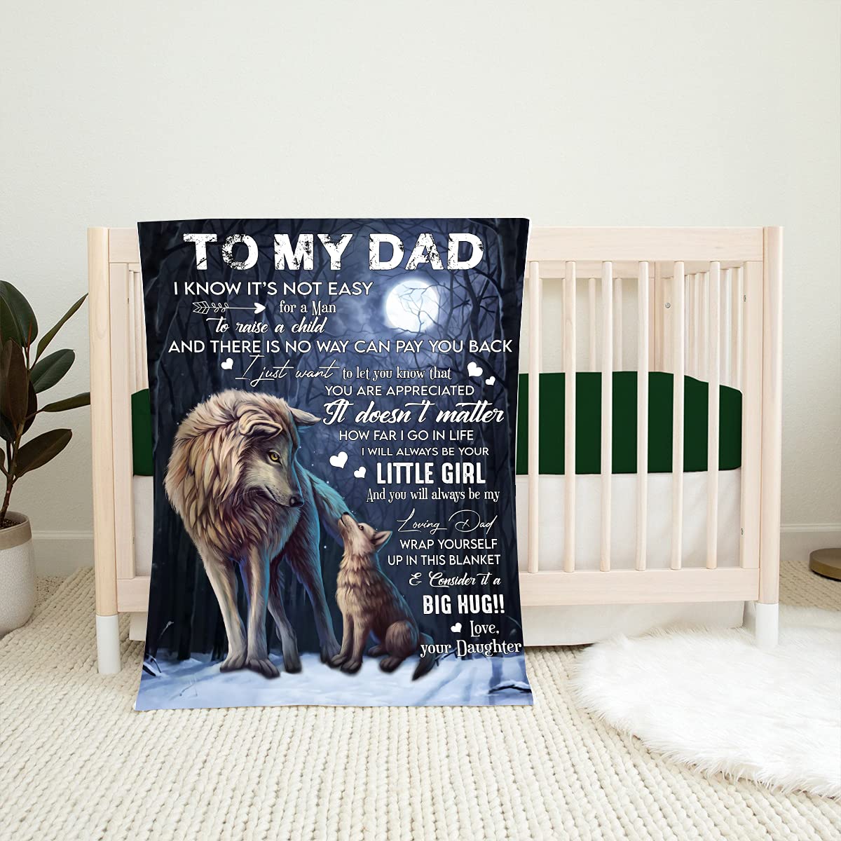 Personalized Wolf Graphic Design Blanket for Dad - Custom Gift from Daughter - Soft Minky/Fleece/Sherpa Blanket for Grandpa, Papa, Pop Pop - 29 Inch Cozy Throw Blanket - Perfect for Father's Day, Birthday & Family Movie Nights