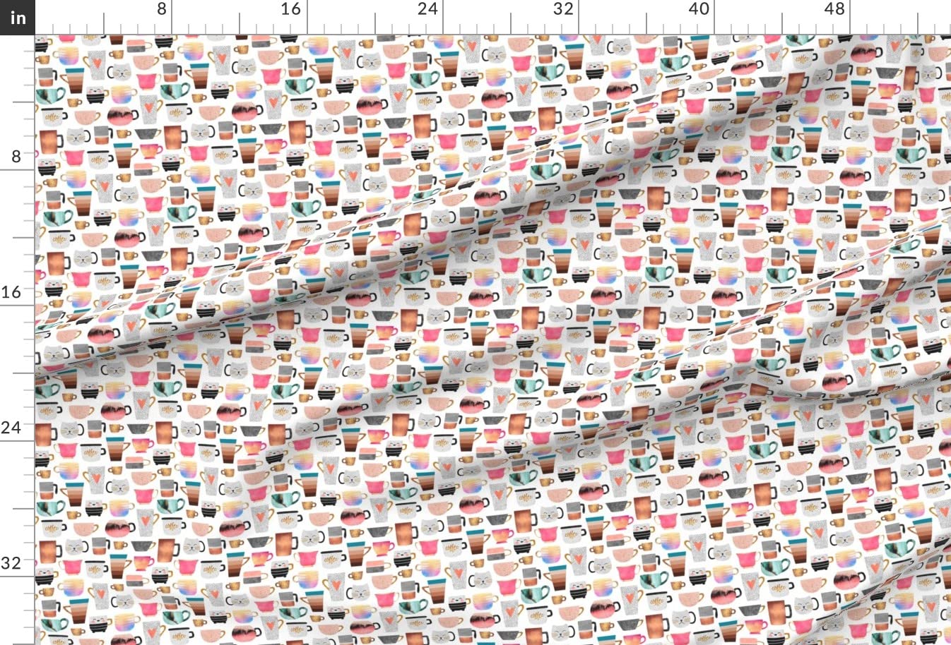 Premium Spoonflower Fabric - Coffee Collection with Small Adorable Kitchen Mug Print on Soft Minky Fabric by The Yard | Perfect for Sewing Baby Blankets, Quilt Backing & Plush Toys | DIY Home Decor & Cozy Gift Ideas