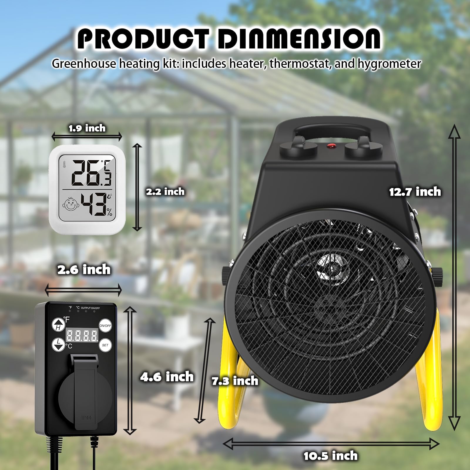 Portable Greenhouse Heater with Thermostat - 1500W Fast Heating Outdoor Patio Heater for Greenhouses, Garages & Sheds | Overheat Protection | Perfect for Winter Plant Protection & Outdoor Workspaces
