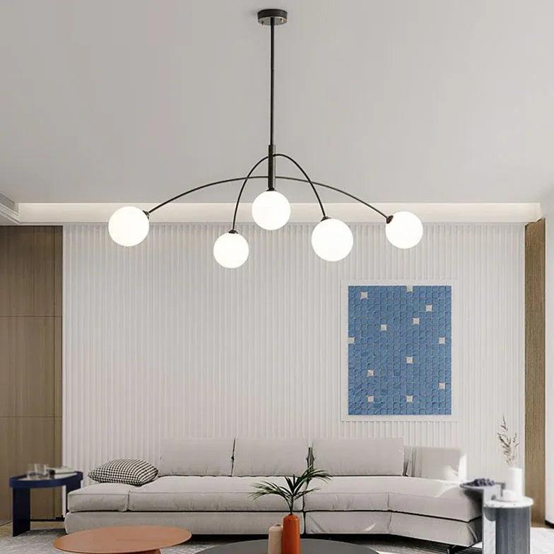 Modern White Glass Ball Arc-Shaped Metal Chandelier - Elegant Ceiling Light Fixture for Dining Room, Bedroom, Living Room Decor
