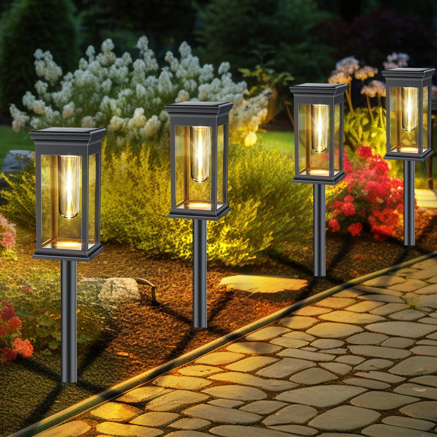 8 Pack Solar Pathway Lights Outdoor Waterproof - Bright Warm White Auto On/Off Solar Garden Lights for Yard, Patio, Walkway, Driveway - Perfect for Landscape Decoration & Nighttime Safety Lighting
