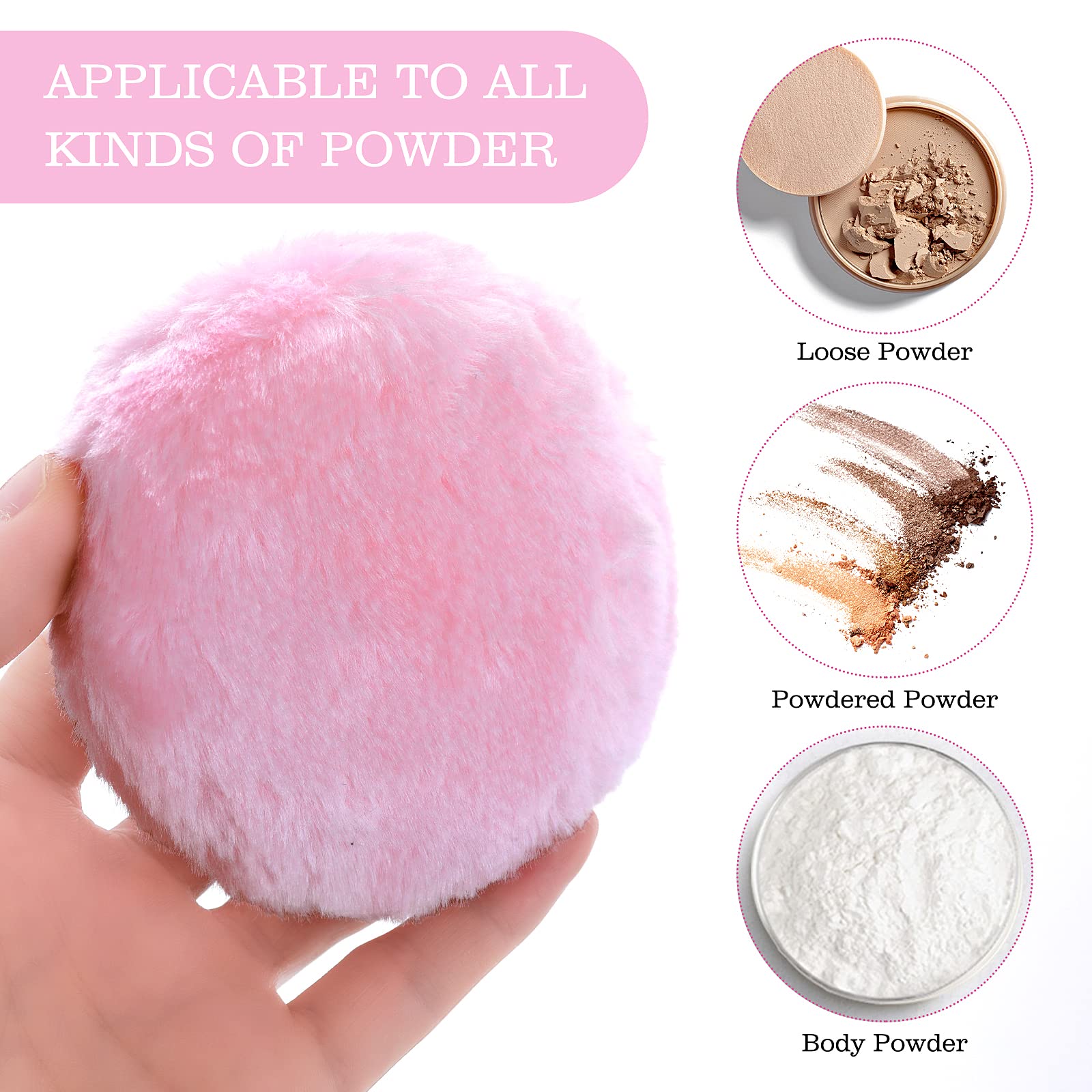 Sibba 4 Inch Large Fluffy Powder Puff - Ultra Soft Washable Velour Face & Body Powder Puff for Loose Powder - Reusable Wet/Dry Makeup Tool (Pink) - Perfect for Setting Makeup, Baking & Touch-Ups