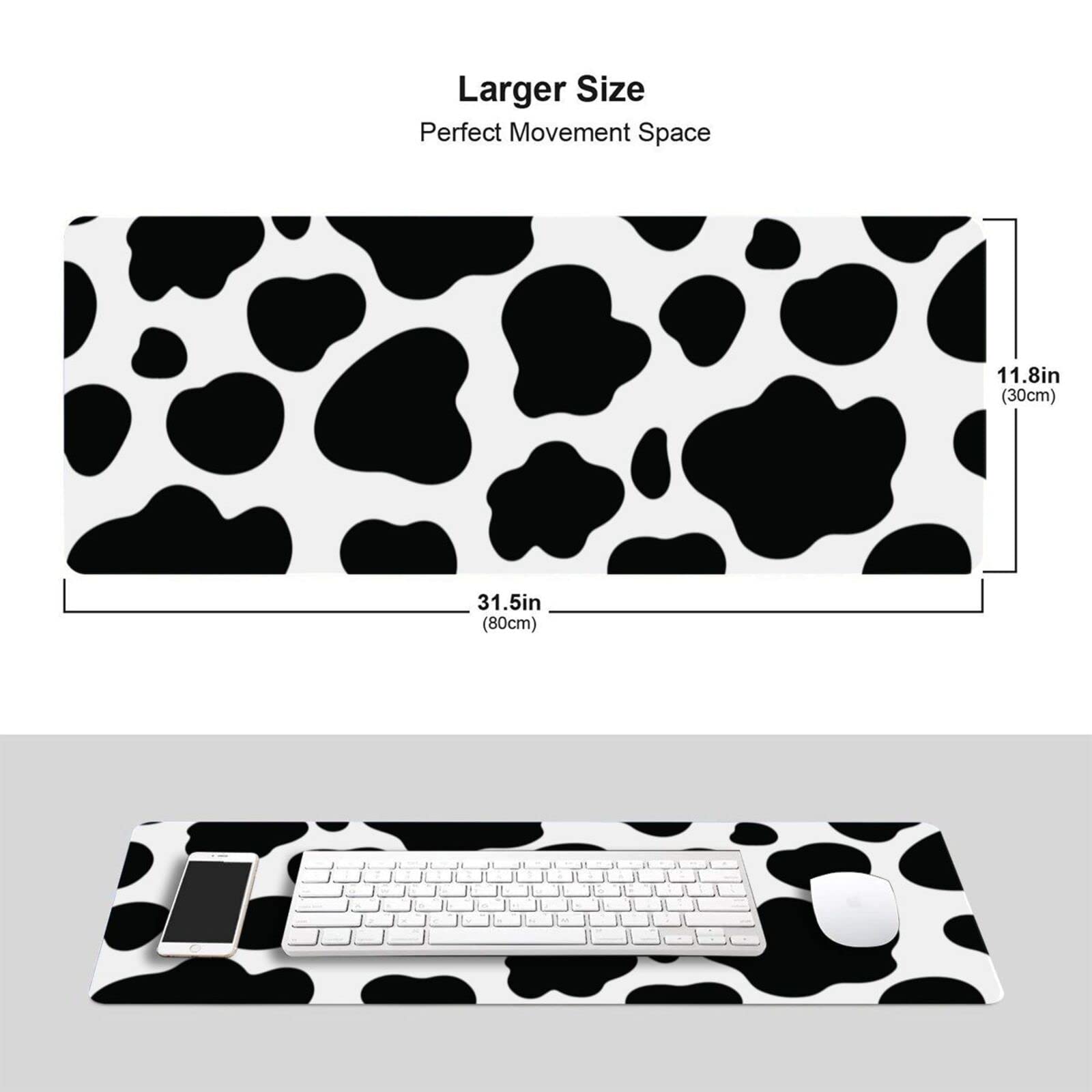 Cow Print Gaming Mouse Pad - Extra Large Extended XL Mouse Mat with Non-Slip Rubber Base & Stitched Edges (31.5