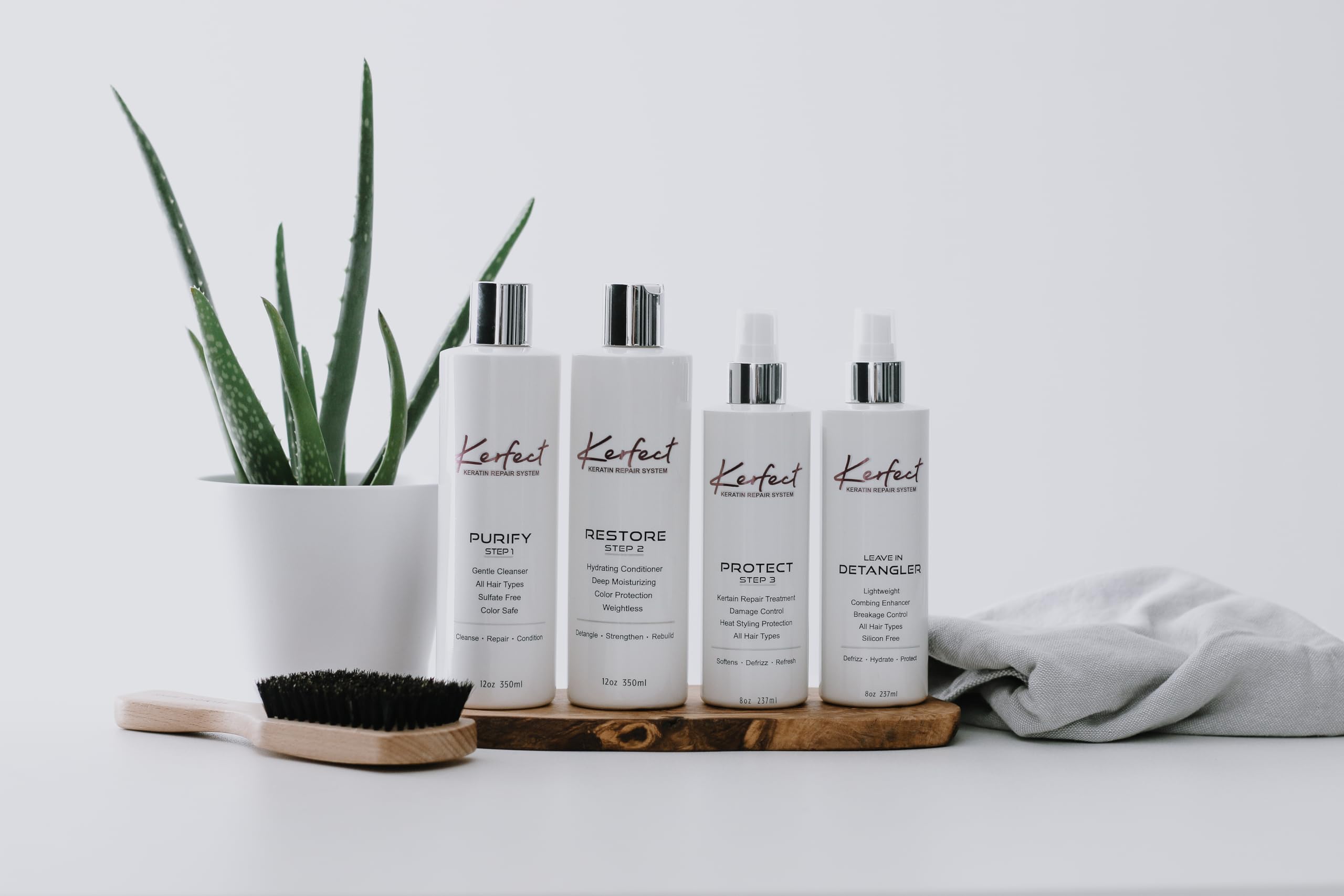 KERFECT Hair Repair Treatment for Dry Damaged Hair - Keratin Deep Leave-In Conditioner for Straight Wavy Curly Hair - 4-Step System for Soft Shiny Frizz-Free Hair - Perfect for Daily Hair Care Salon Results at Home