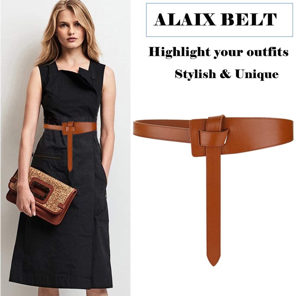 ALAIX Genuine Leather Women's Belt - Adjustable Knot Design for Dresses, Jeans, Jumpsuits & Coats | Stylish Waist Accessory for Office, Date Night & Casual Outfits