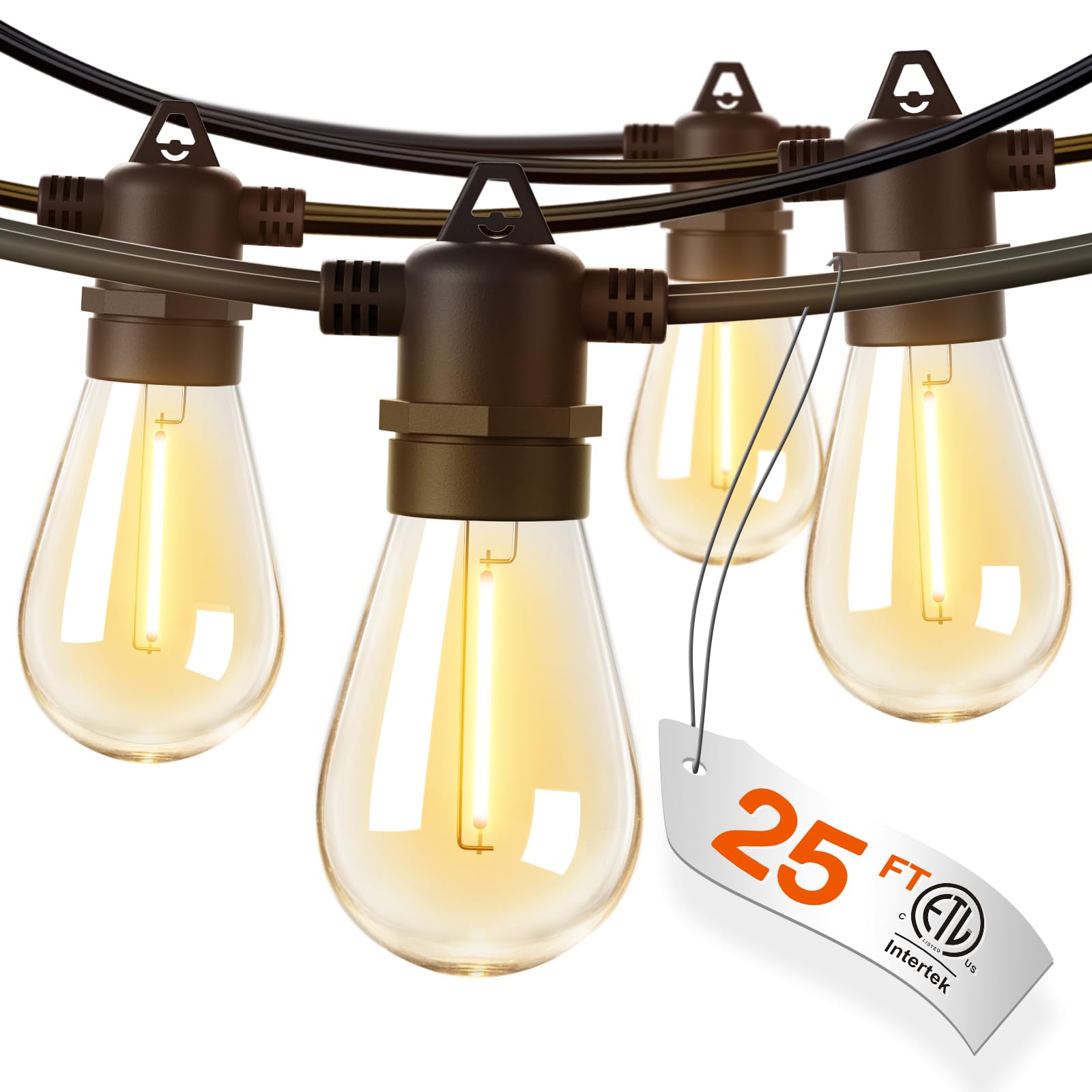 Addlon 25FT LED Outdoor String Lights with Shatterproof Edison Bulbs - Heavy Duty Weatherproof Commercial Grade Patio Lights for Garden, Backyard, Deck, Pergola & Outdoor Dining Areas - Black Decorative Lighting