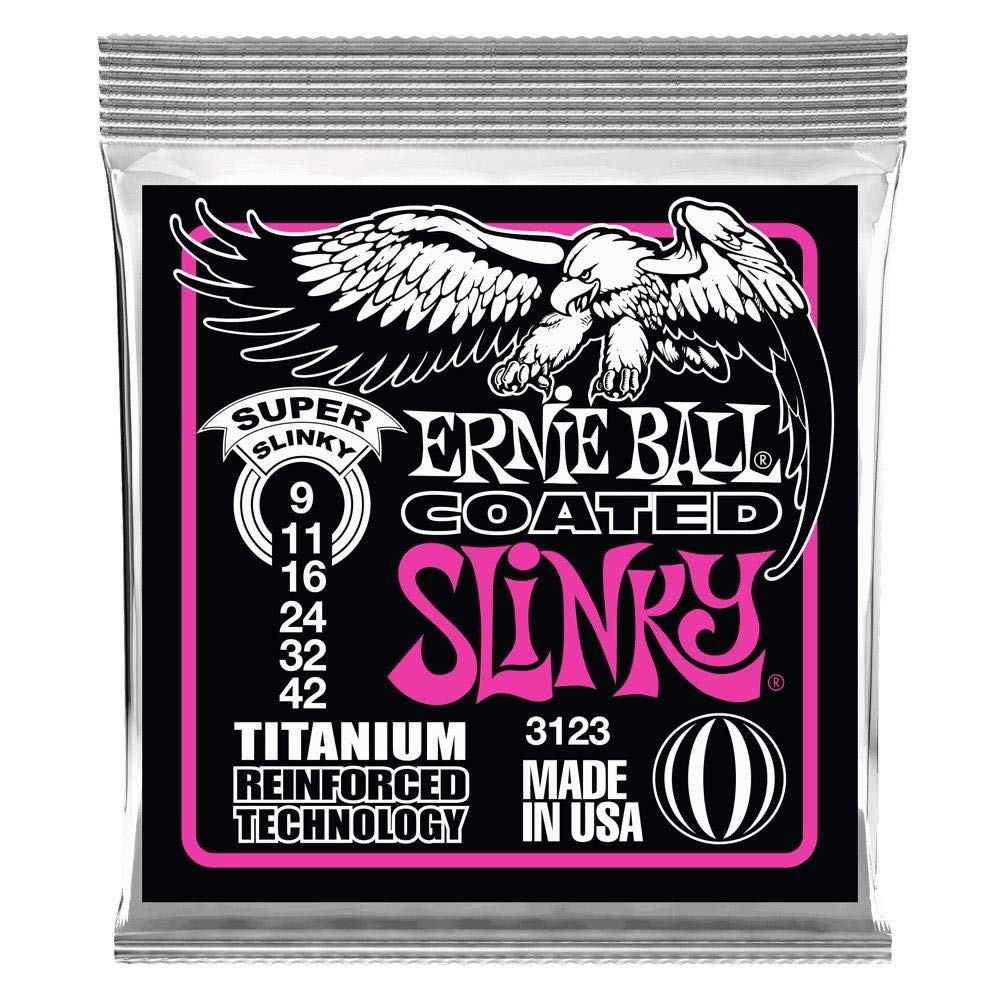 Ernie Ball Super Slinky Coated Titanium Electric Guitar Strings - 9-42 Gauge (P03123) | Premium Coated Strings for Rock, Blues & Metal | Perfect for Stage Performance & Studio Recording