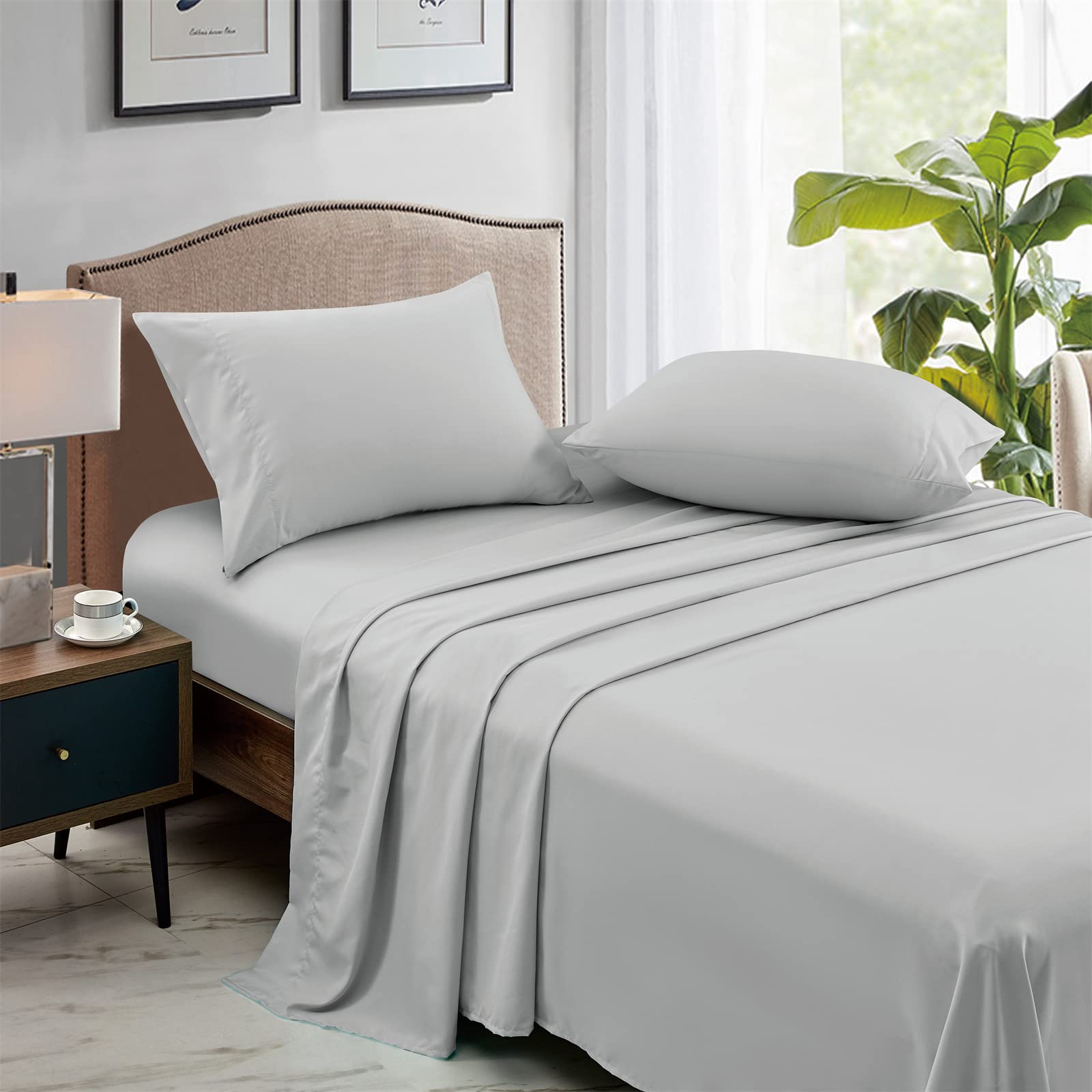FreshCulture King Size Flat Sheet Set - 6 Pack Soft Microfiber Bed Sheets for Home, Hotel & Salon Use - Breathable Wrinkle-Resistant Bulk Bedding - Light Grey - Perfect for Guest Rooms & Spas