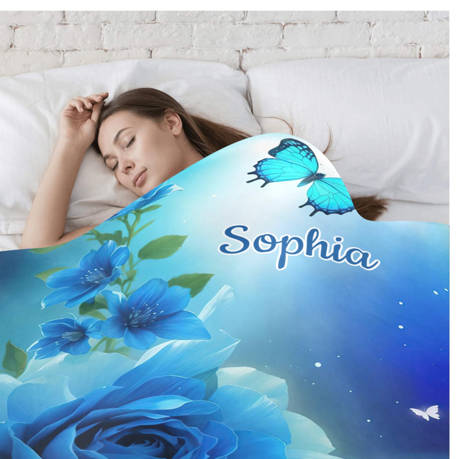 Personalized Name Blue Butterfly Fleece Blanket - Soft 50x60 Inch Throw for Sofa, Couch & Bed - Perfect Birthday & Wedding Gift - Cozy Home Decor for Living Room, Nursery & Guest Room