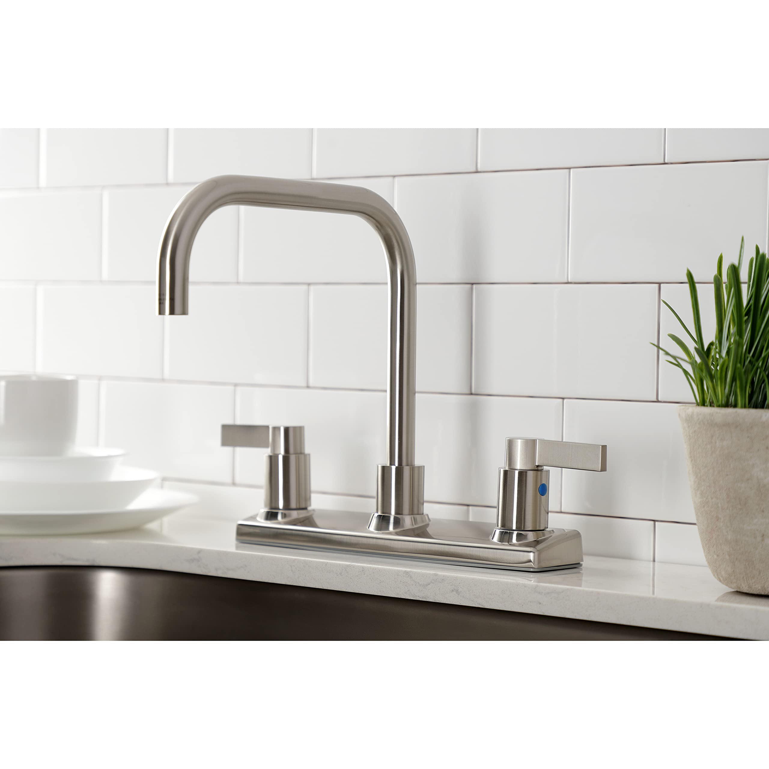 Kingston Brass FB2148NDL NuvoFusion 8-Inch Centerset Kitchen Faucet - Brushed Nickel Finish, 10.25 x 8.31 x 9.5 Inches - Perfect for Modern Kitchens, Sinks, and Home Renovations