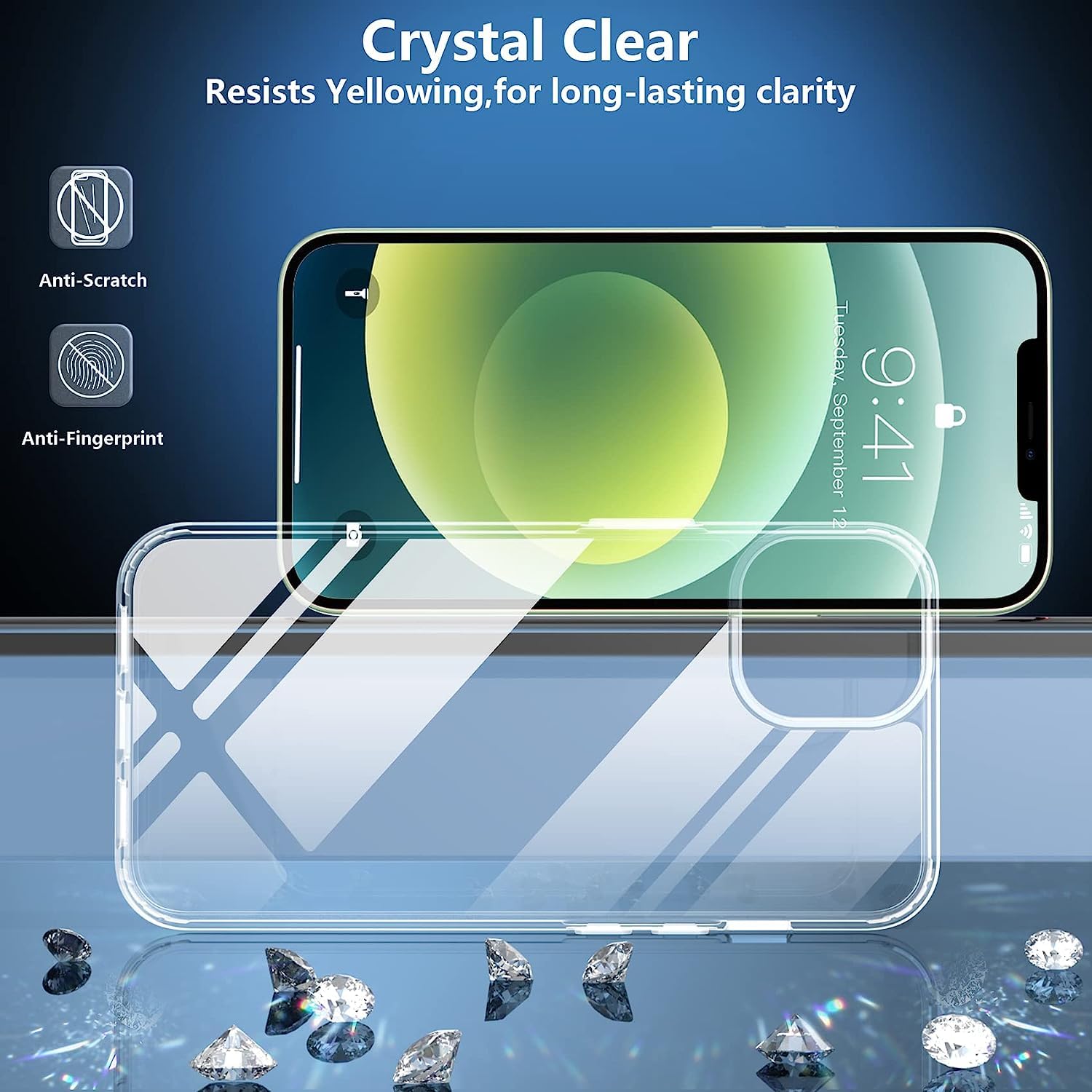 SPIDERCASE Crystal Clear iPhone 12 Case & iPhone 12 Pro Case - Slim Thin Protective Cover [Anti-Yellowing] for Everyday Use, Work & Travel