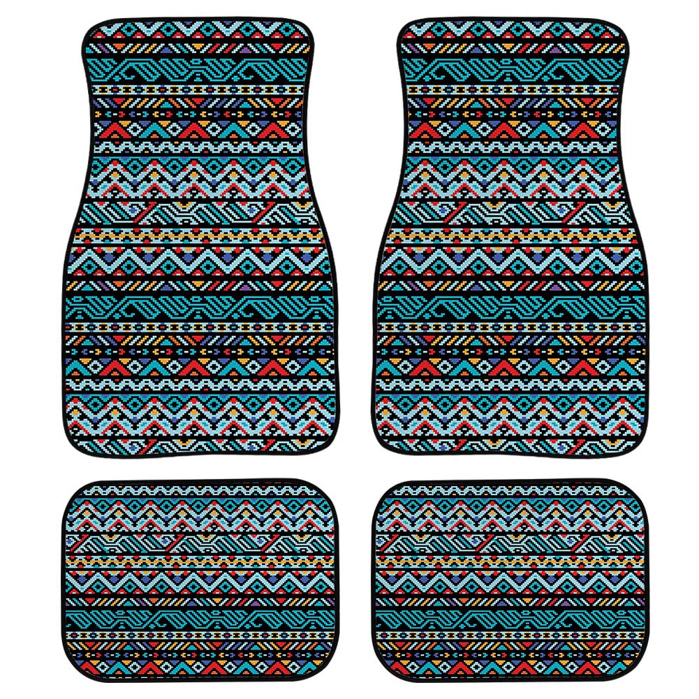 Boatee Navajo Stripes Heavy Duty Anti-Slip Car Floor Mats - Full Set of 4 Pieces for Front & Rear Seats | Durable Rubber Carpet for SUVs, Trucks & Sedans | All-Weather Protection & Stylish Interior Upgrade