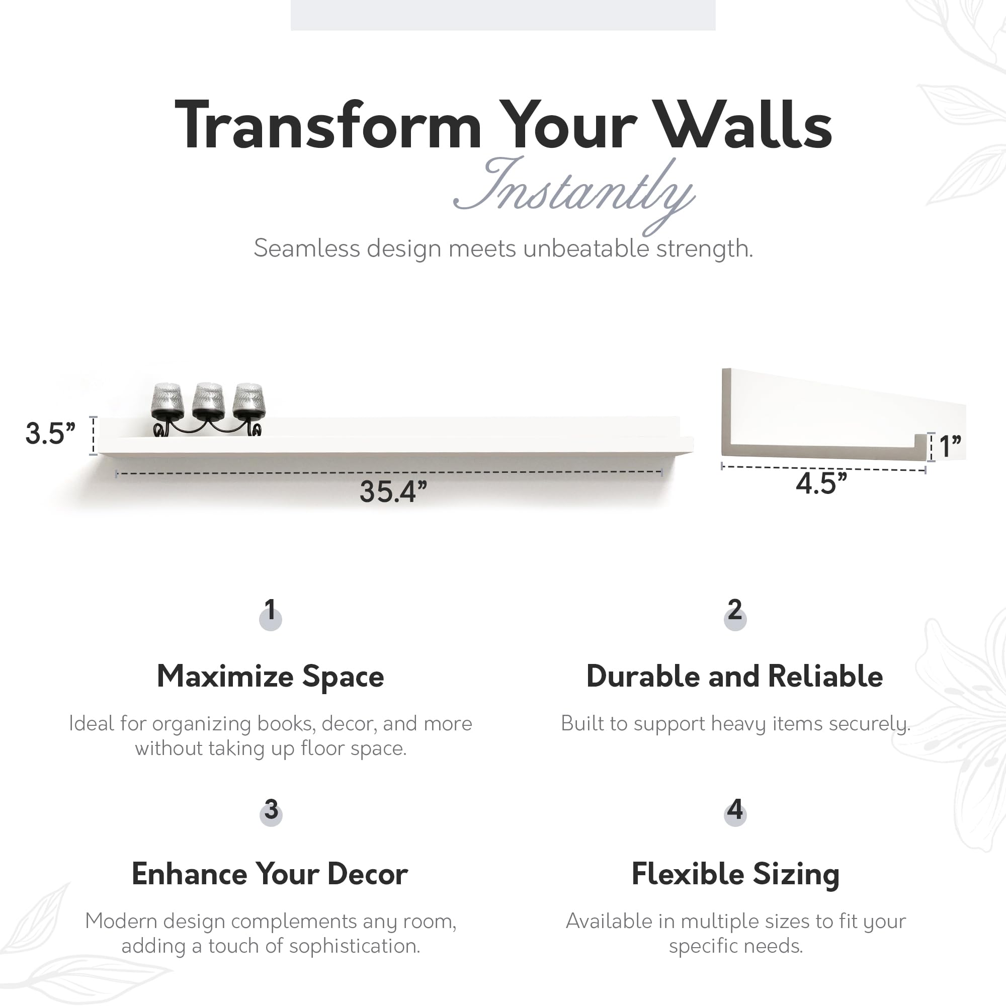 InPlace Floating Wall Shelves Set of 2 - 4.5