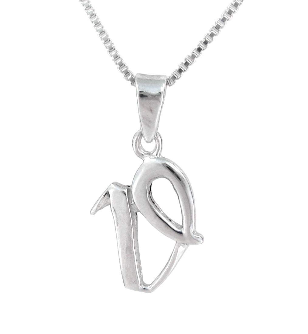 Sterling Silver Initial Charm Necklace - Personalized Letter V Pendant with 20
