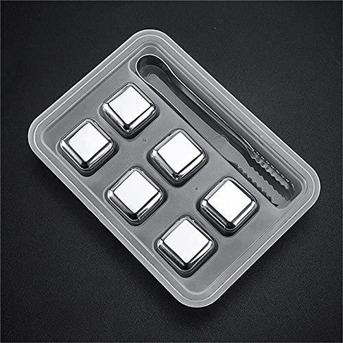 Stainless Steel Ice Cubes for Whiskey & Wine - Reusable Chilling Stones to Keep Drinks Cold Longer - 6 PCS with Ice Clip - SGS Tested Bar Supplies for Cocktails, Bourbon & Scotch - Perfect for Home Bars, Parties & Gifts