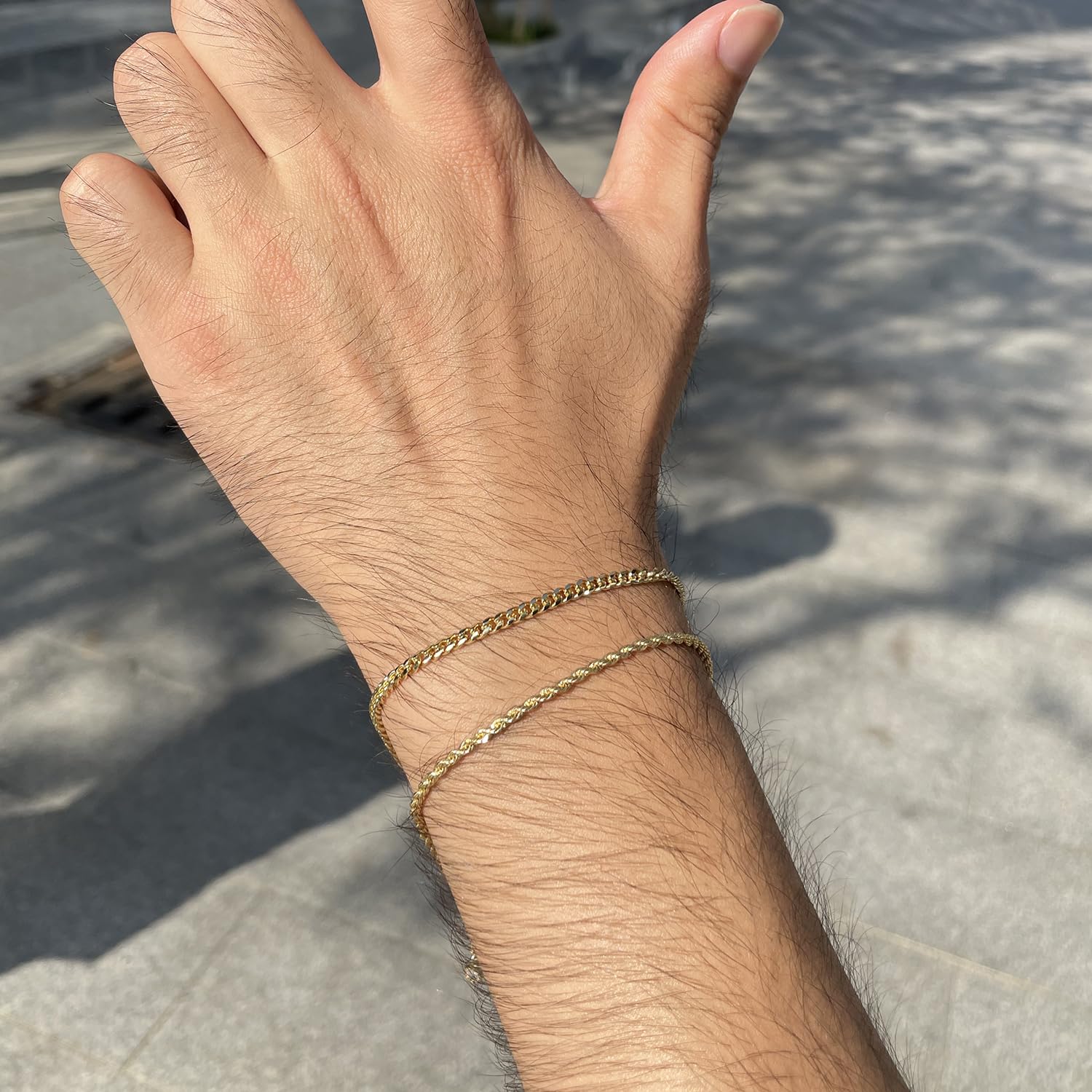 Silver & Gold Layered Chain Bracelet Set for Men & Women - Rope & Figaro Cuban Link Bracelets - Trendy Jewelry Gifts for Dad, Boyfriend, Husband - Perfect for Casual Wear, Date Nights & Special Occasions