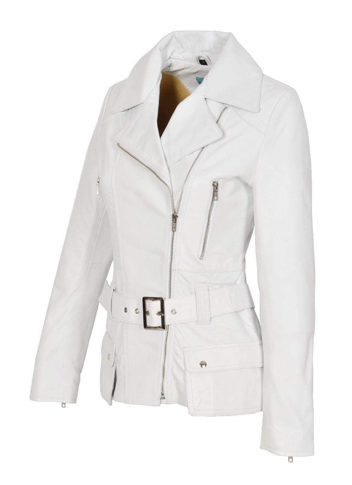 Women's Genuine Leather Motorcycle Jacket - White Bomber Biker Jacket for Women | Riding, Casual Wear & Outdoor Fashion
