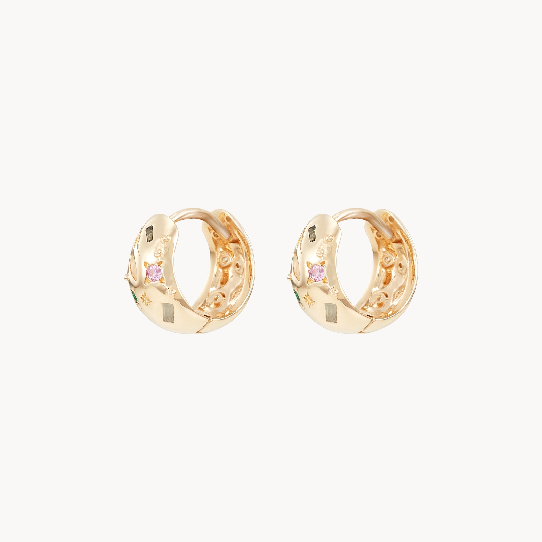 14K Yellow Gold Reversible Chunky Hoop Earrings with Natural Gemstones - Elegant Statement Jewelry for Women, Perfect for Parties, Weddings & Everyday Wear