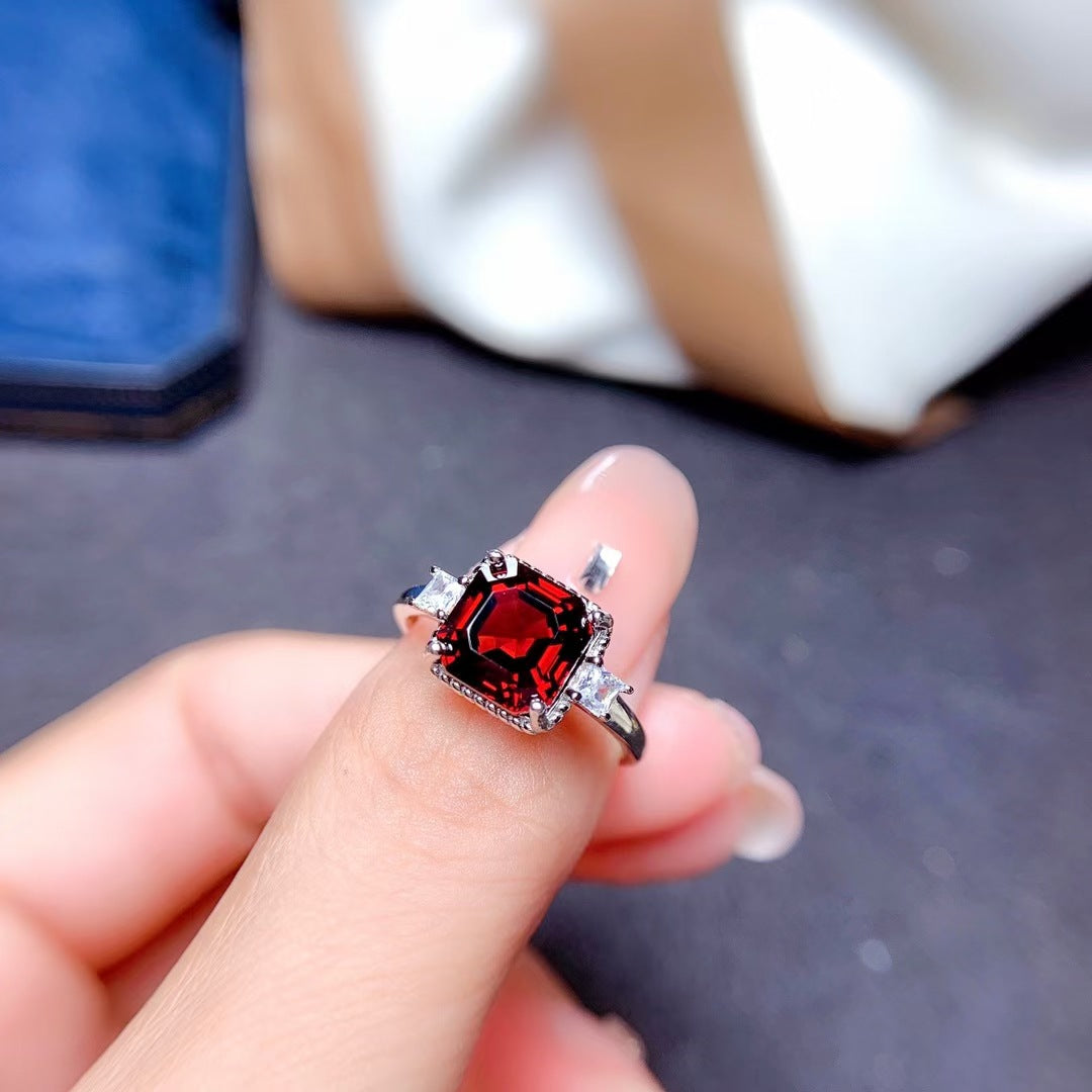 Rhodolite Red Garnet Three Stone Ring | 14K Gold Plated | Elegant Jewelry for Women | Perfect for Weddings, Anniversaries & Special Occasions