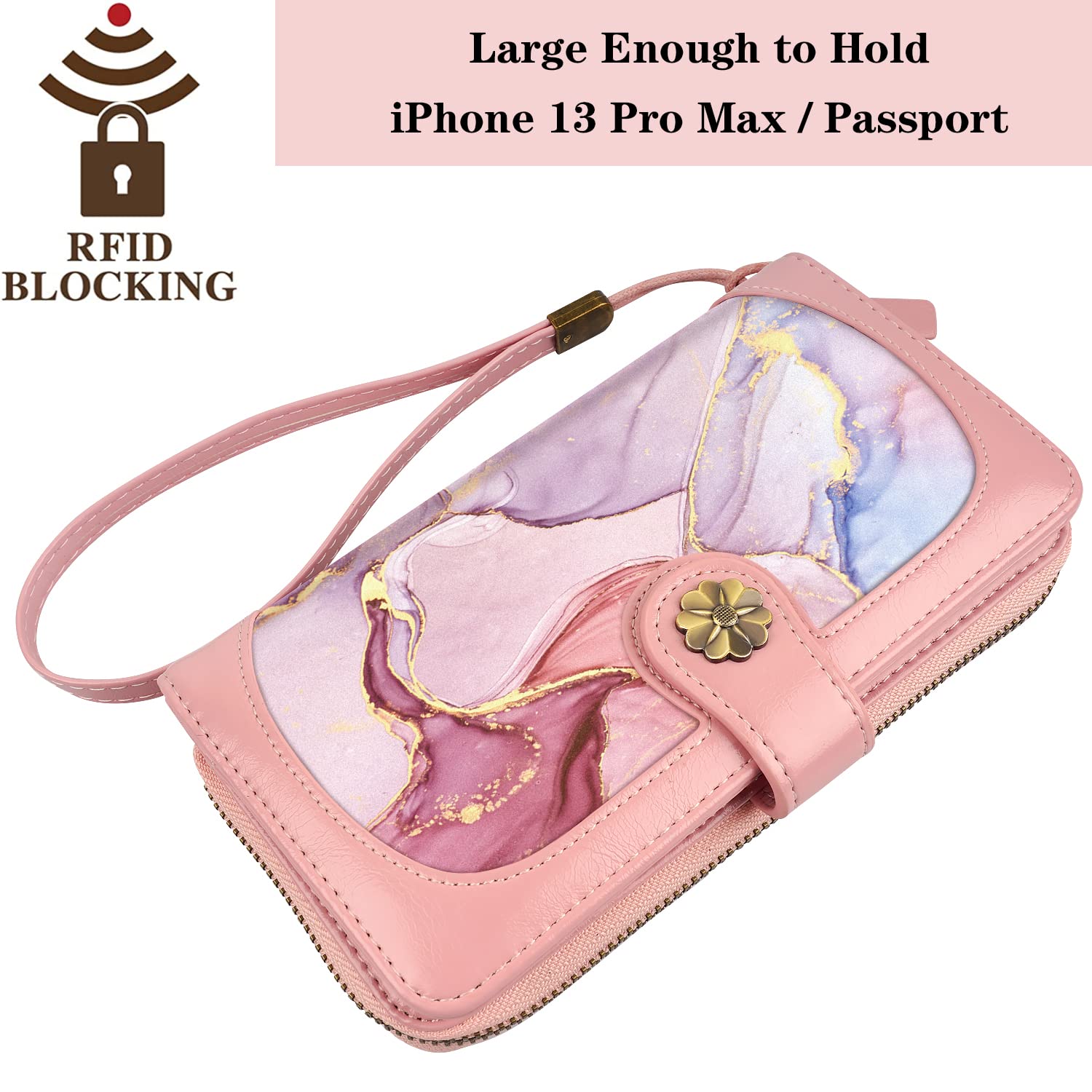 Women's RFID Blocking Leather Wallet with Multi-Card Holder & Wrist Strap - Slim Clutch Purse for Credit Cards, Cash & ID - Perfect for Travel, Shopping & Everyday Use