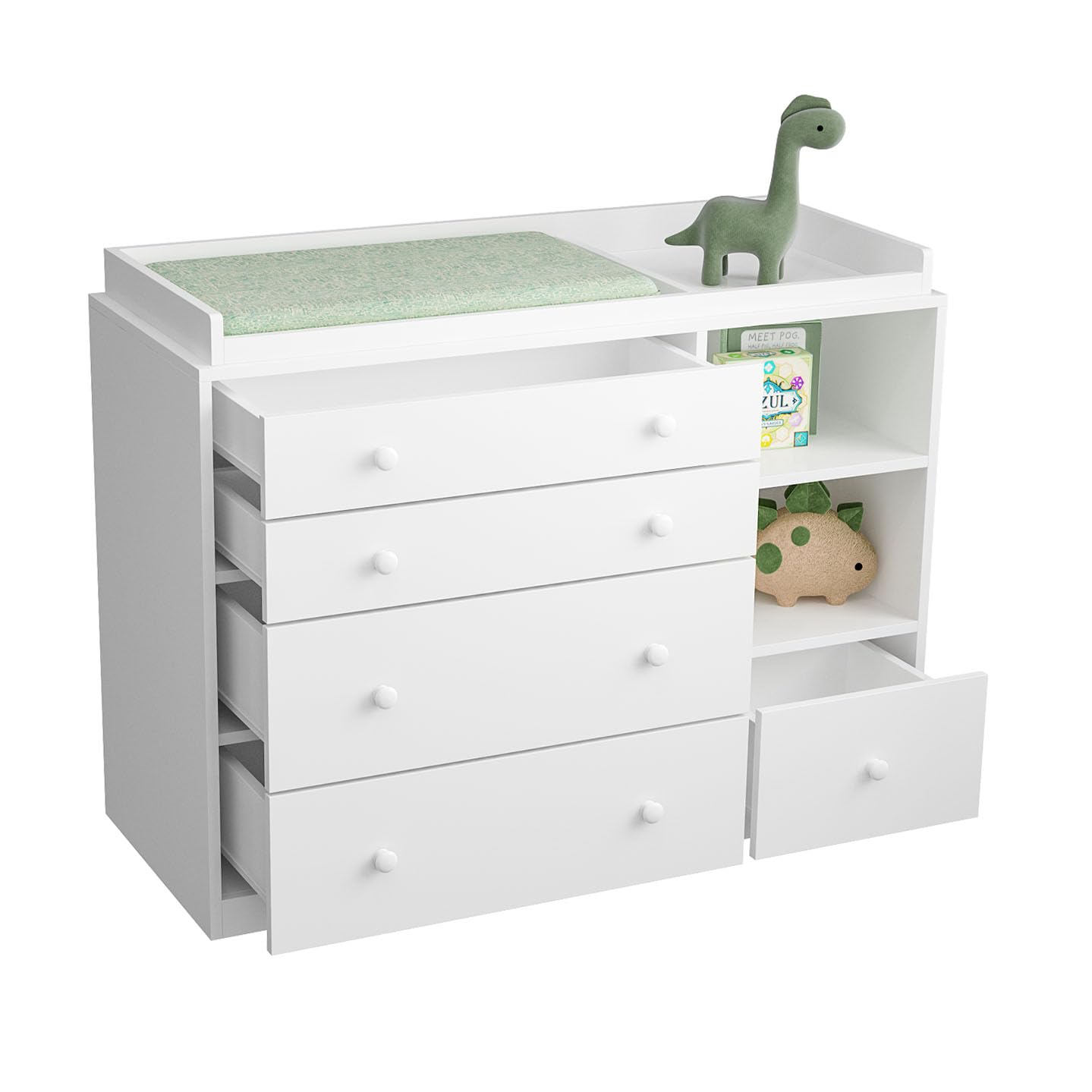 White 5-Drawer Baby Changing Table Dresser with 2 Shelves - Multi-Functional Nursery Dresser & Diaper Changing Station for Kids Room | Perfect for Baby Essentials Storage & Organized Nursery Decor