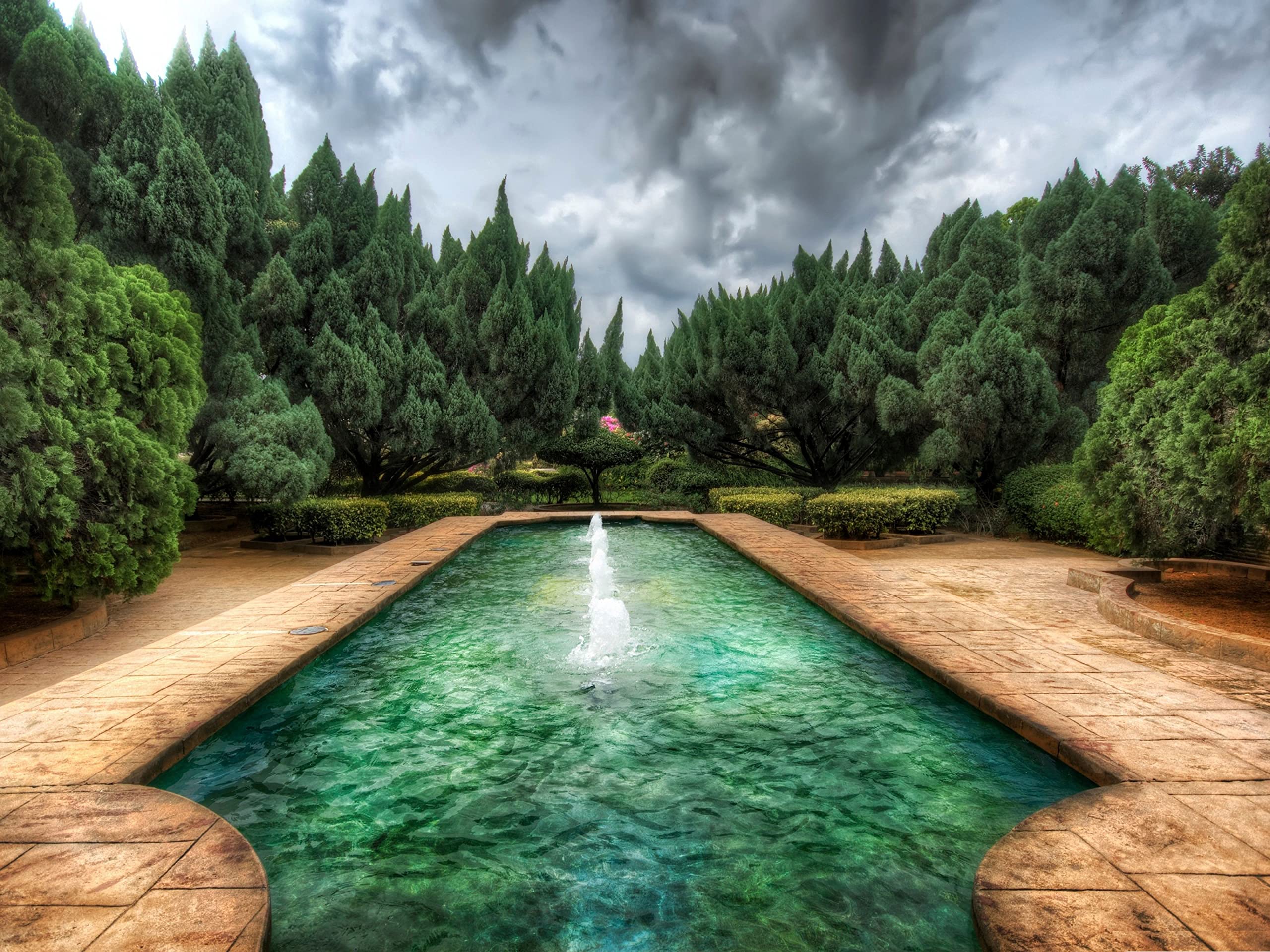Garden Pool Canvas Art - Framed Landscape Painting Wall Decor for Home, Office, Bedroom - Ready to Hang - Perfect for Living Room, Dining Area & Spa Relaxation