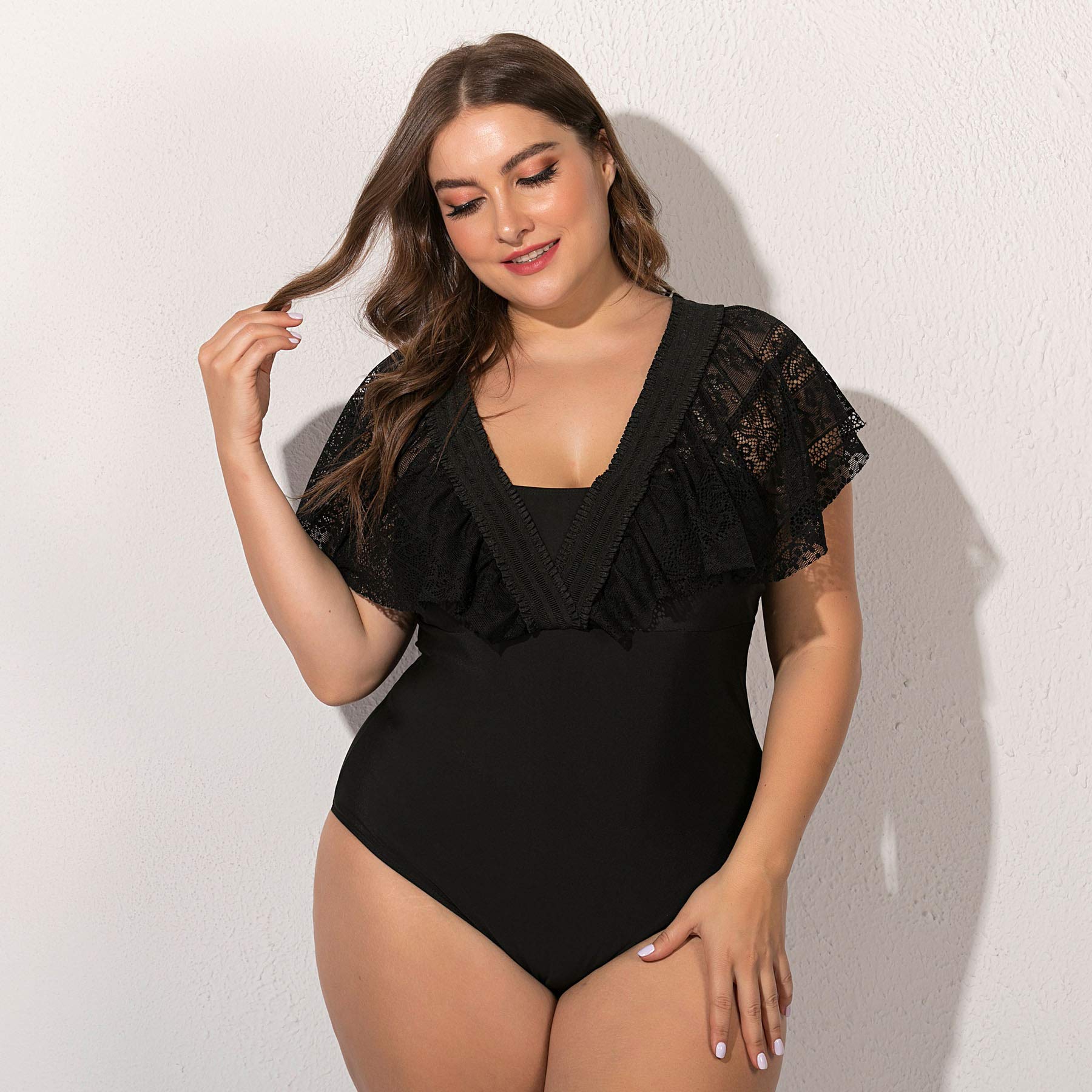 Wellwits Plus Size Women's Convertible Strapless Off Shoulder Lace One Piece Swimsuit - Flattering Swimwear for Beach, Pool & Vacation