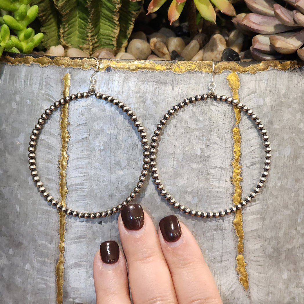 Authentic Navajo Pearl Earrings for Women - 3mm Large Size Handmade Sterling Silver Dangle Earrings - Perfect for Boho, Western, and Native American Fashion