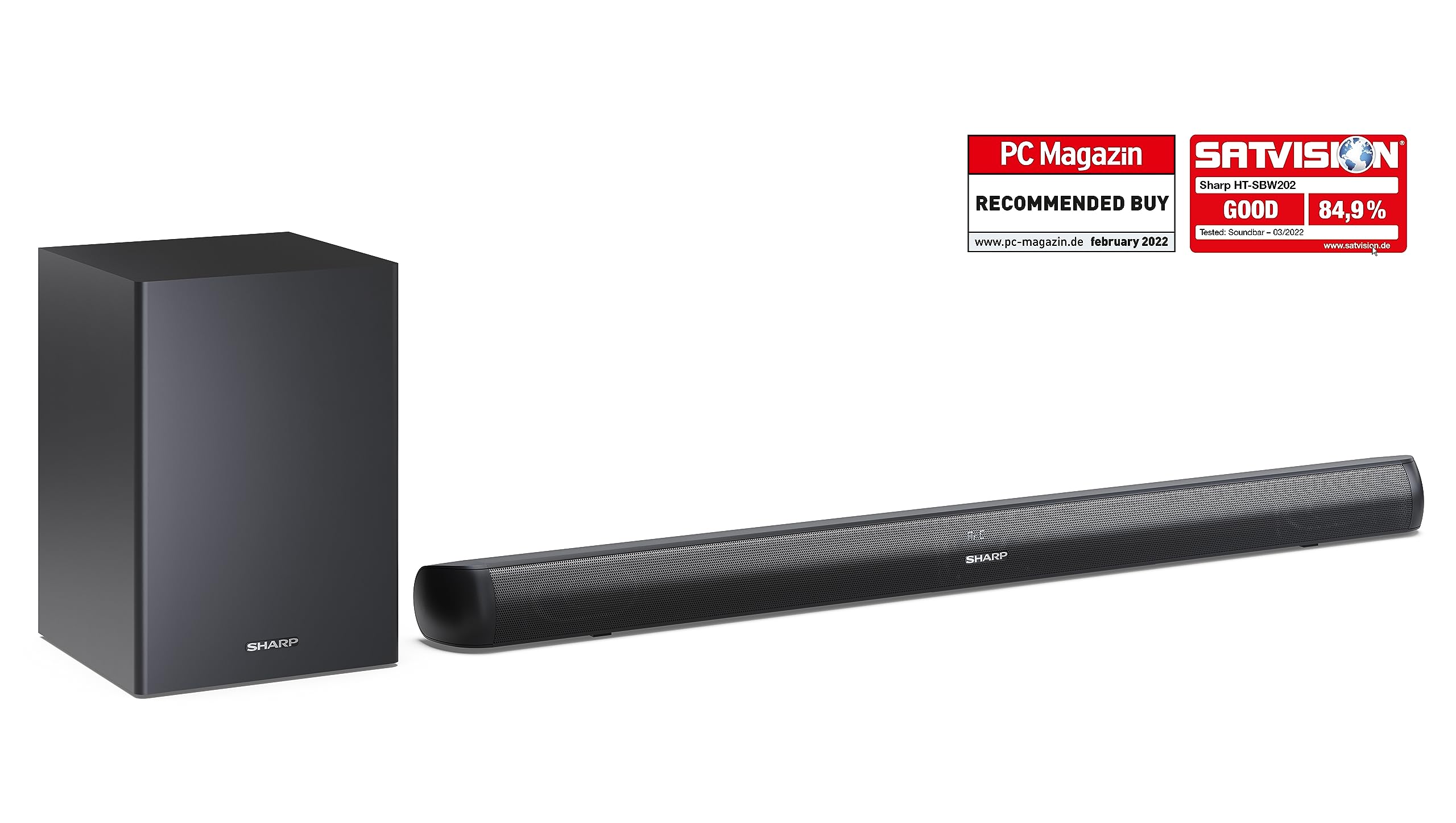 SHARP HT-SBW202 2.1 Channel Soundbar with Wireless Subwoofer - 200W Slim Bluetooth Speaker for TV, Home Theater & Streaming | HDMI ARC, Optical, USB, AUX Inputs | Wall Mountable or Tabletop Setup - Perfect for Movies, Gaming & Music (Black)
