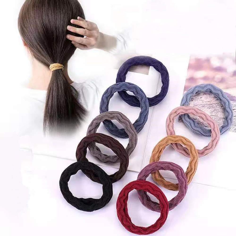 10PCS Colorful Cotton Seamless Hair Ties for Women & Girls - Thick Durable No Damage Ponytail Holders, Scrunchies & Headbands - Wavy Stripe Hair Accessories for School, Work, Gym & Everyday Styling