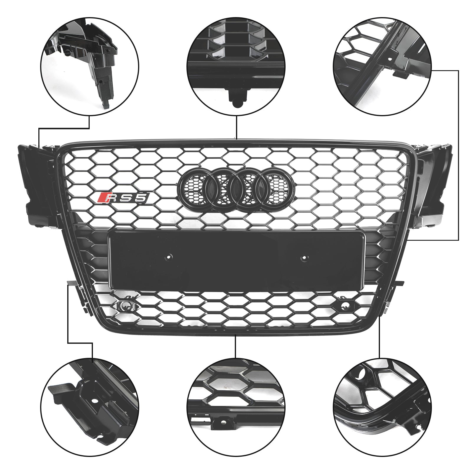 08-12 Audi A5 S5 B8 RS5 Style Honeycomb Sport Mesh Grille - High-Quality Replacement Front Bumper Grill for Enhanced Airflow & Aggressive Look - Perfect for Car Enthusiasts & Performance Upgrades