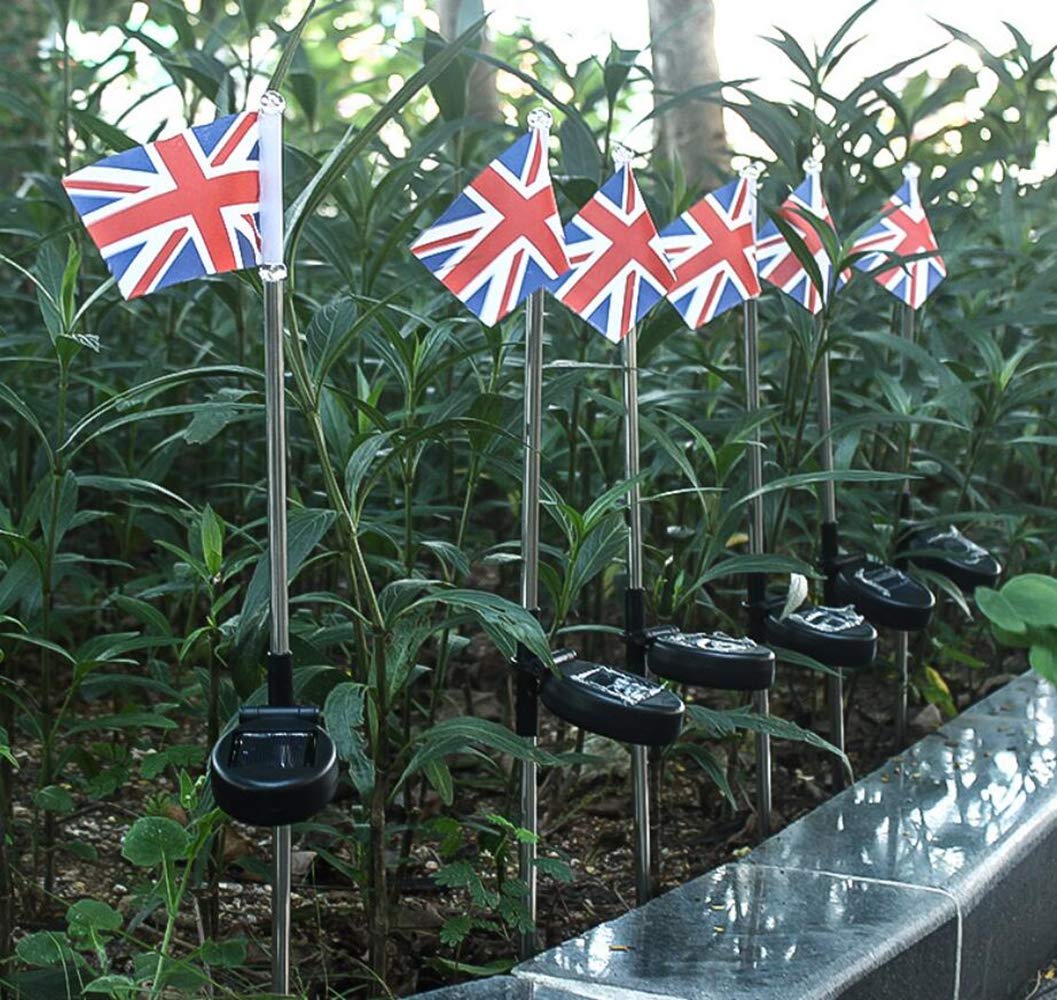 UK Flag Solar Garden Stake Lights - 2 Pack White Solar Powered Outdoor Path Lights for Garden, Patio, Yard & Walkway | Weatherproof & Energy Efficient Landscape Lighting for British-Themed Decor