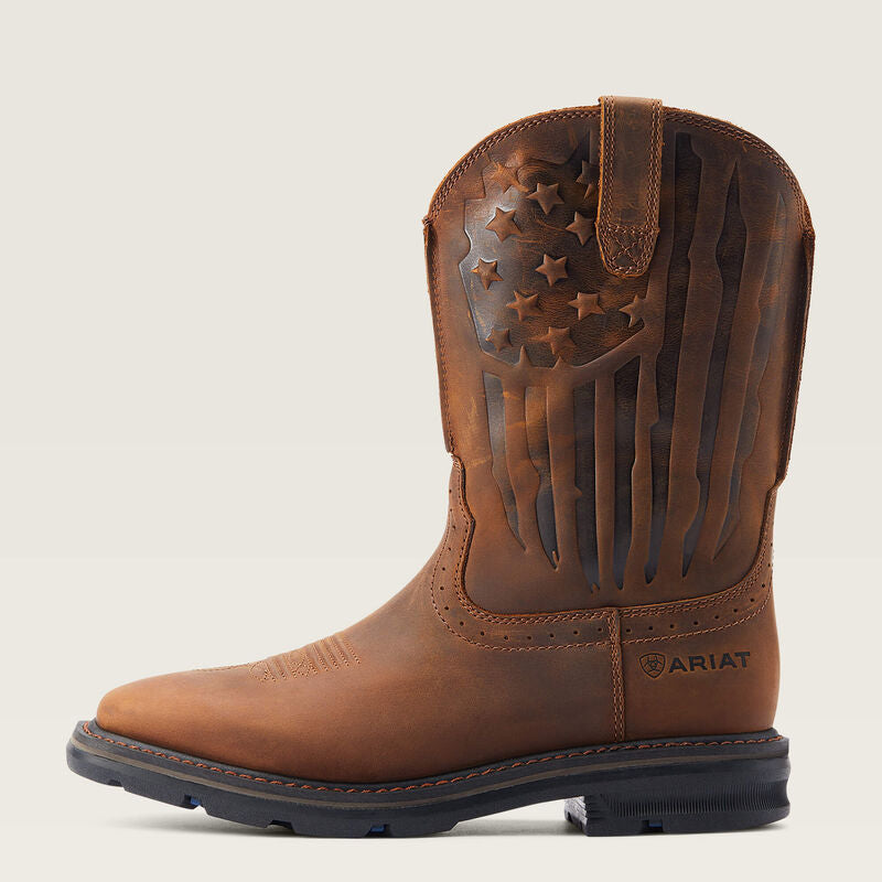 Sierra Shock Shield Patriot Work Boot - Waterproof Steel Toe Safety Shoes for Men - Heavy Duty Construction, Slip Resistant - Ideal for Construction, Landscaping & Outdoor Work
