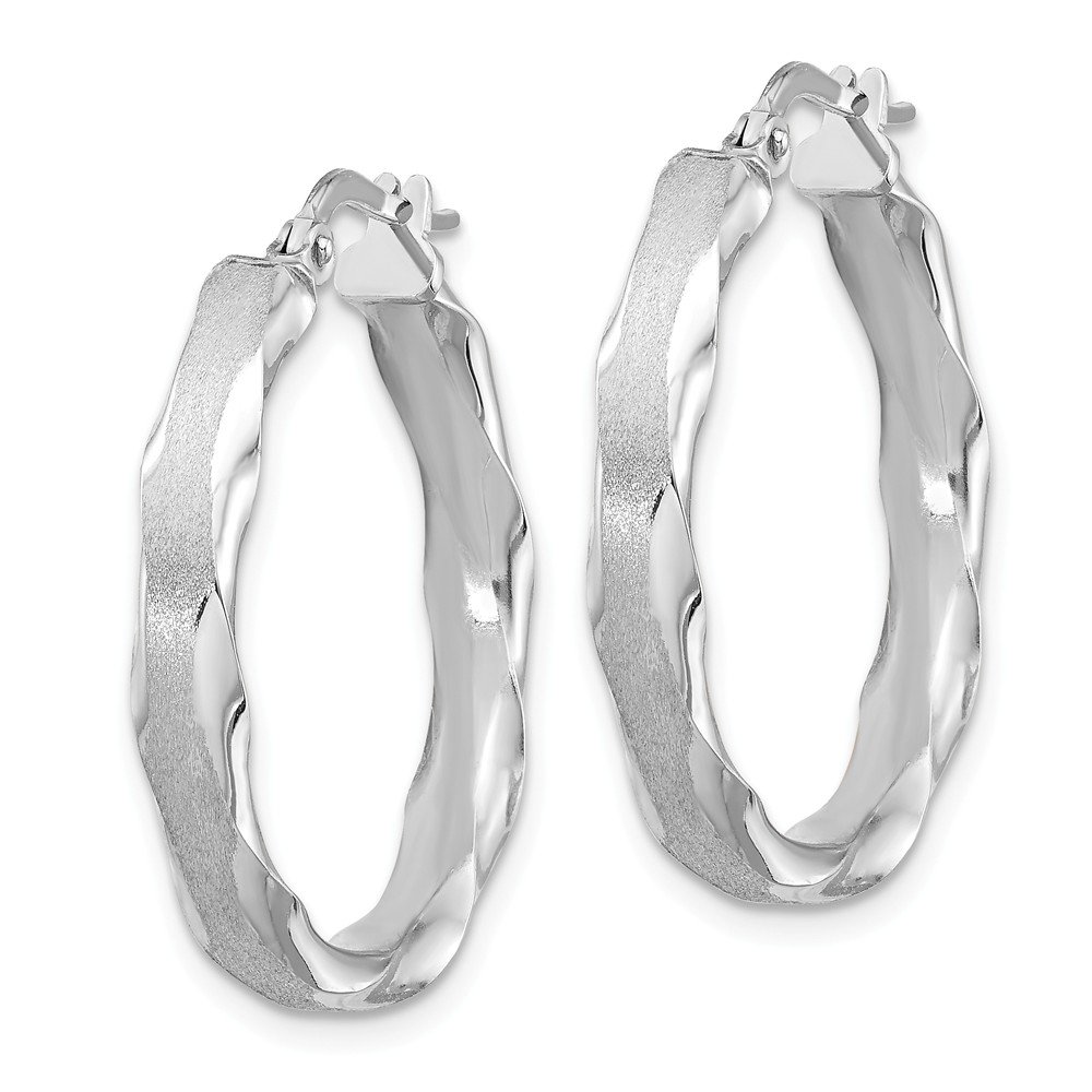 14K White Gold Scalloped Edge Hoop Earrings - Satin & Polished Finish | Elegant Jewelry for Women | Perfect for Weddings, Parties & Everyday Wear