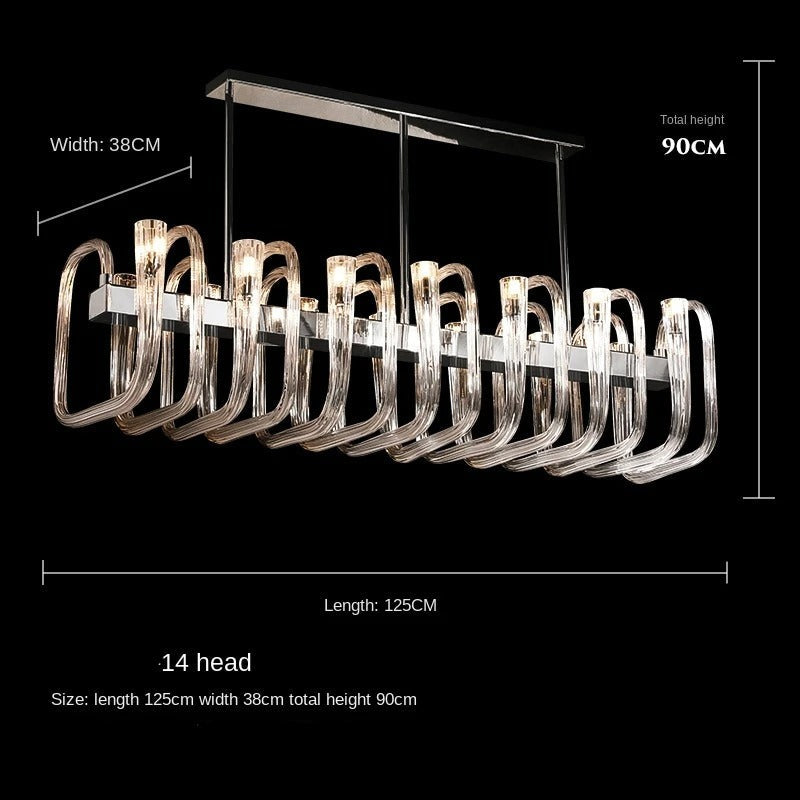 Italian U-Shaped Glass Crystal Chandelier - Elegant Lustre Art Pendant Light Fixture for Dining Room, Foyer, and Luxury Home Decor
