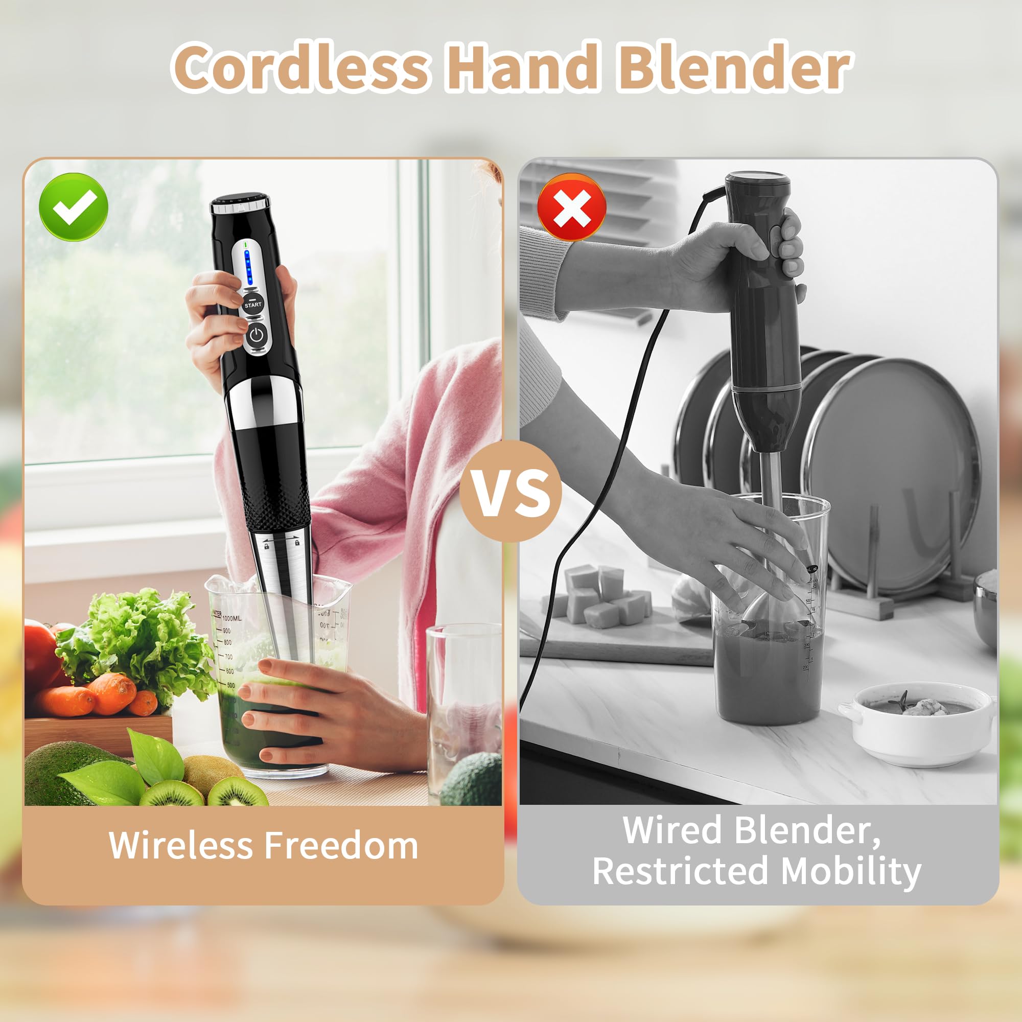 **Cordless Immersion Blender Handheld - 21-Speed Rechargeable Electric Hand Blender with 3-Angle Adjustable & Stainless Steel Blades - Perfect for Smoothies, Milkshakes, Soup, Puree, Baby Food - Ideal for Home Kitchen, Camping & Travel (Black)**