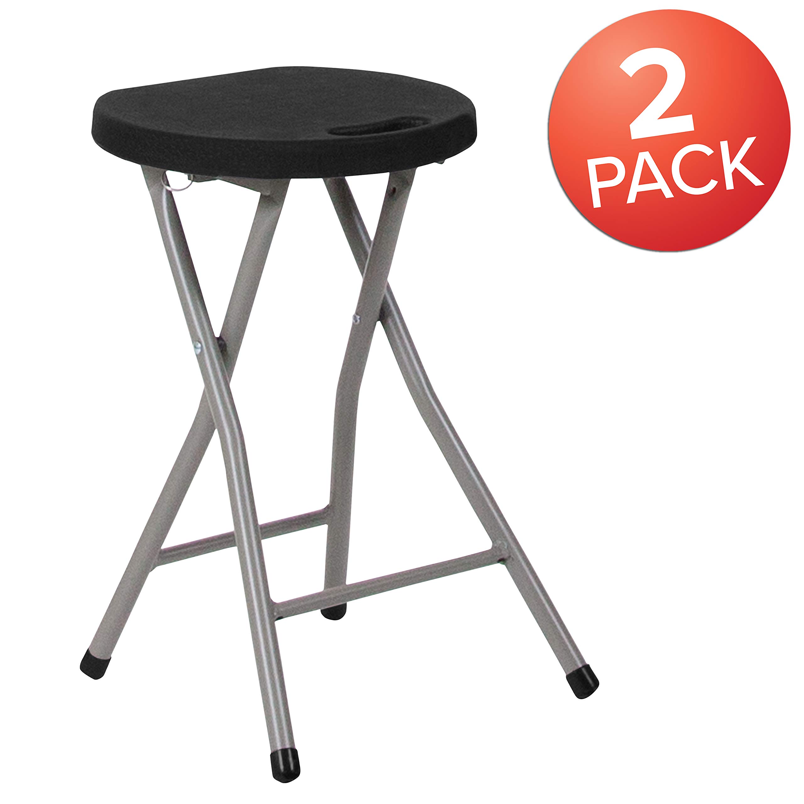 EMMA & OLIVER 2 Pack Foldable Portable Stool - Lightweight Black Plastic Seat with Titanium Gray Frame - Perfect for Camping, Fishing, Picnics & Outdoor Events