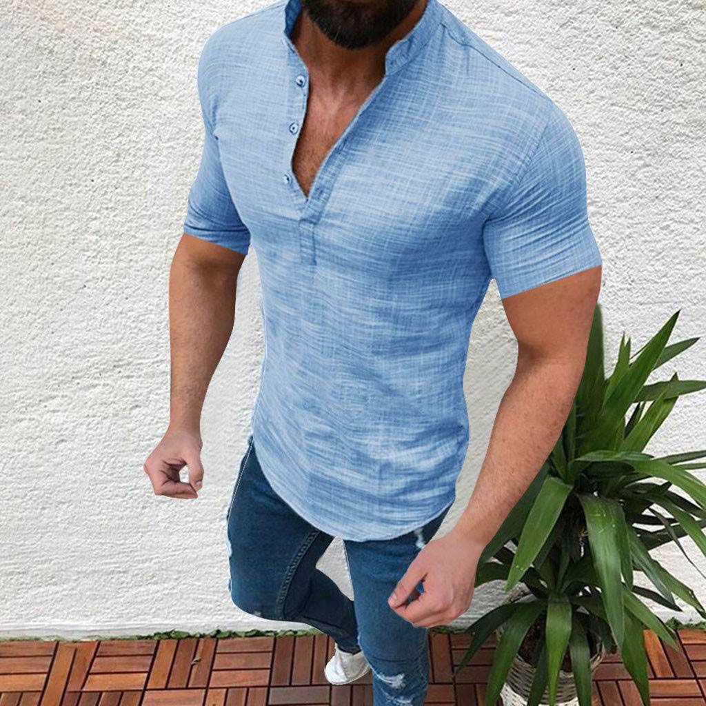 Breathable Linen Shirt for Men | Short Sleeve Summer Casual & Business Shirt | Slim Fit Cotton-Linen Blend | Perfect for Office, Travel & Outdoor Activities