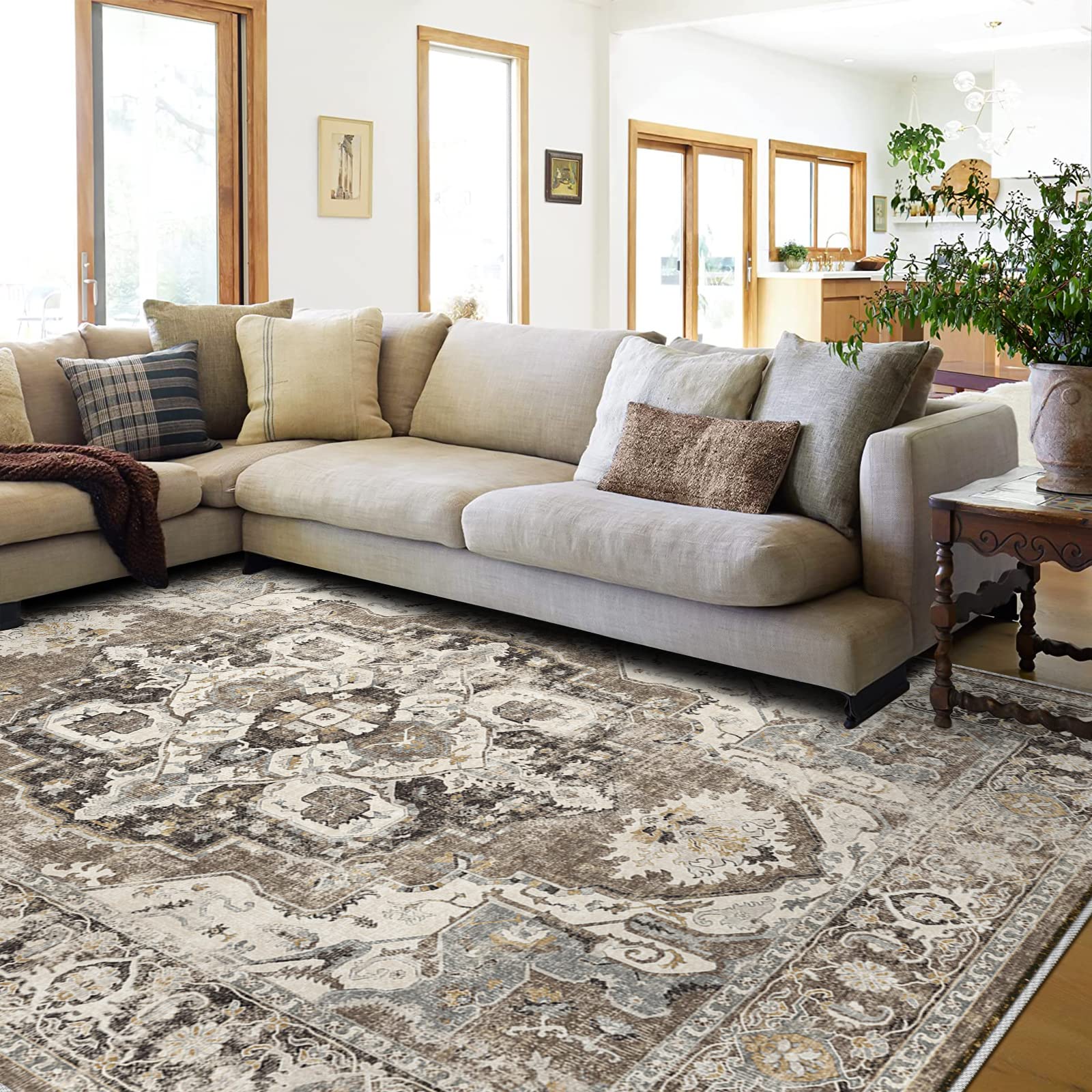 YOUFORTONG Washable 9x12 Area Rug - Ultra Soft Non-Slip Waterproof Carpet for Living Room, Bedroom & Hardwood Floors | Machine Washable, Pet & Kid Friendly (Beige, 9'x12') - Perfect for Cozy Home Decor, Dorm Rooms & High Traffic Areas