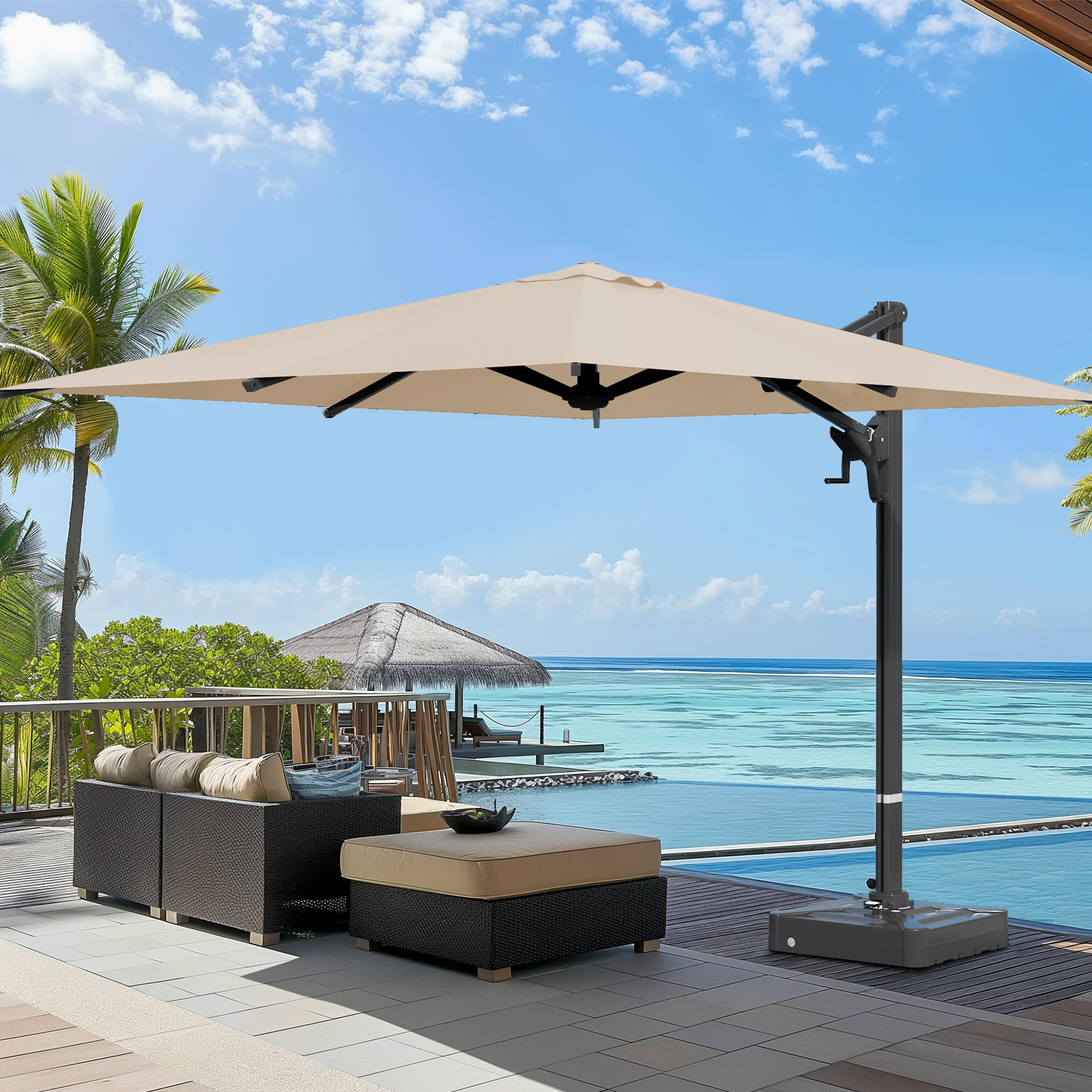 EROMMY 10 x 13 FT Large Outdoor Offset Patio Umbrella in Beige - Perfect for Poolside, Backyard, and Garden Shade