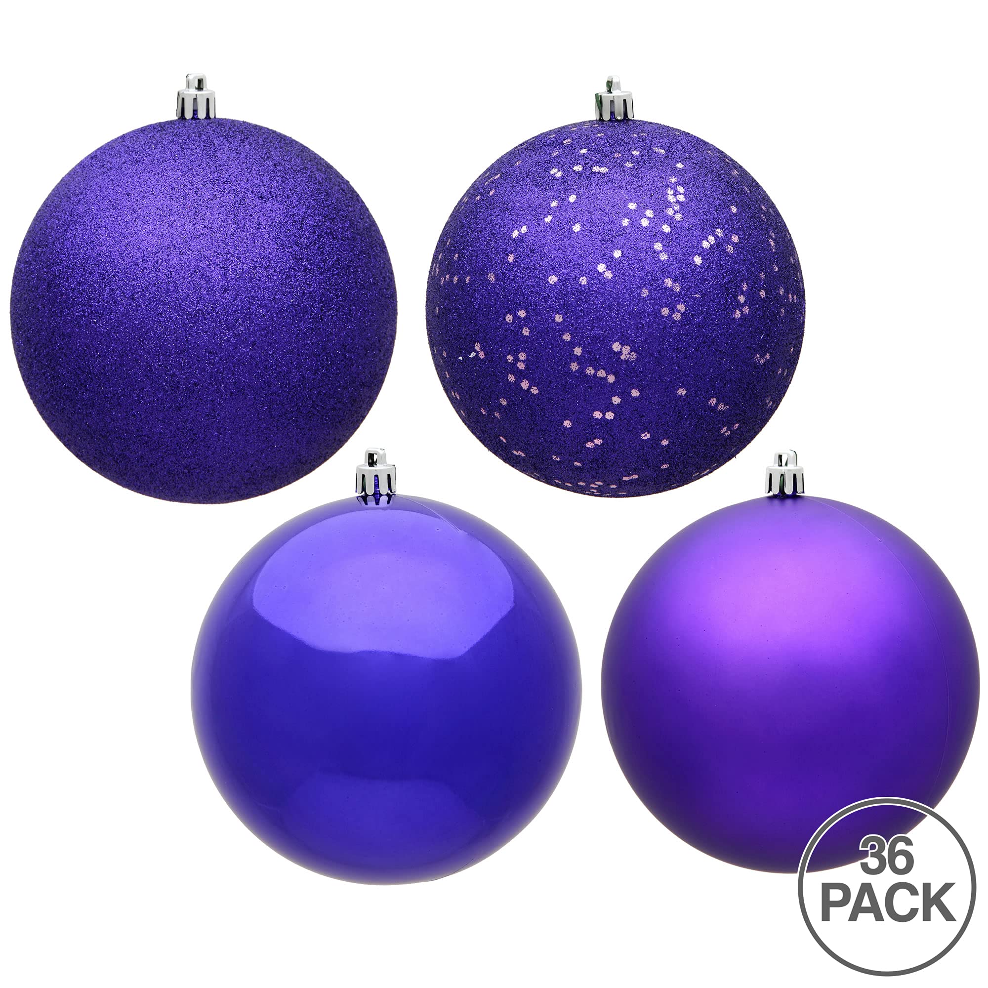 Vickerman 1-Inch Purple Plastic Ball Ornaments - 4 Finishes, 36-Piece Set (2 Boxes of 18) for Christmas Tree Decorations, Holiday Party Favors & Home Decor
